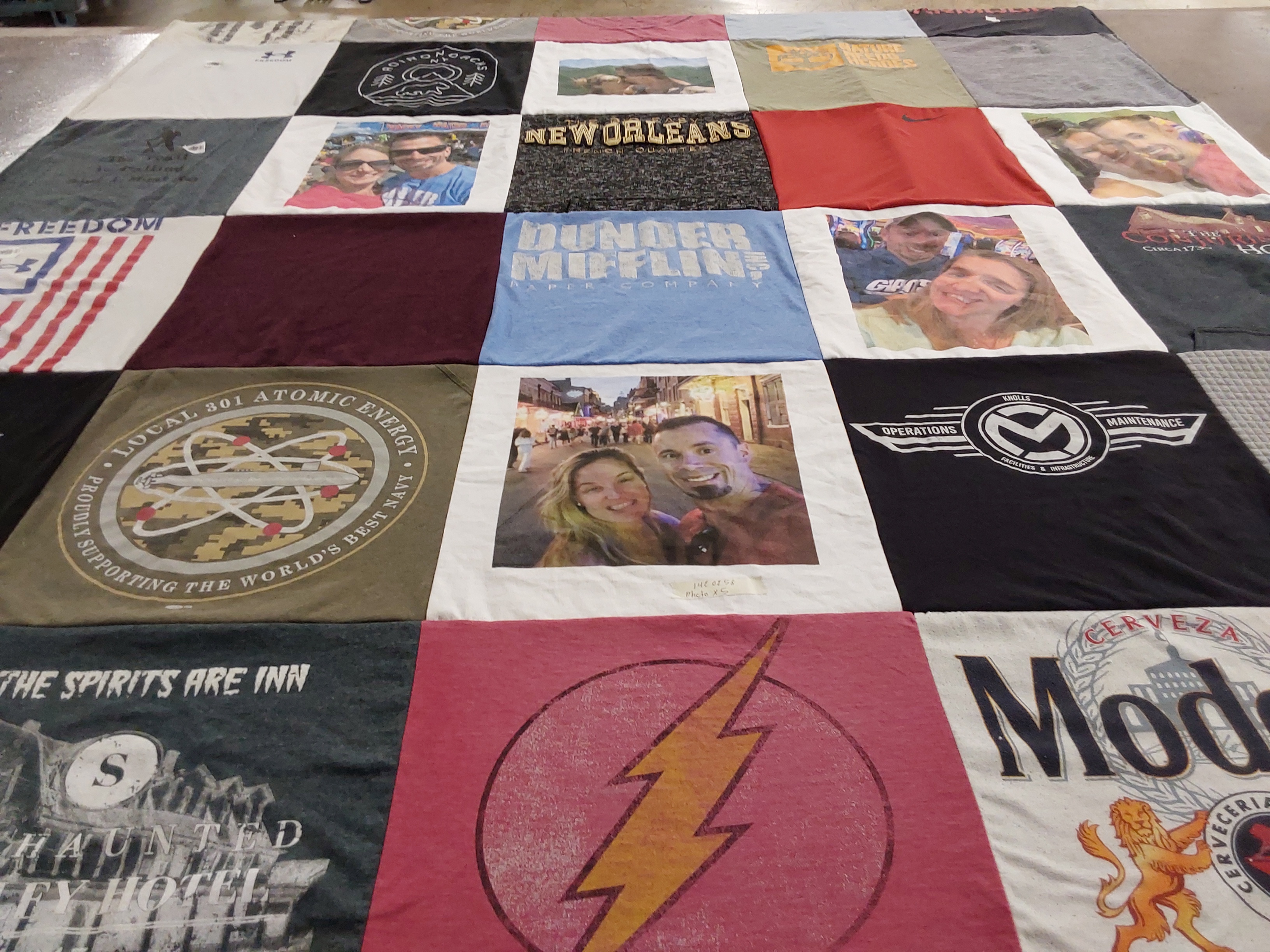 T-shirt quilt with friends, travel themes by Sherry from NY