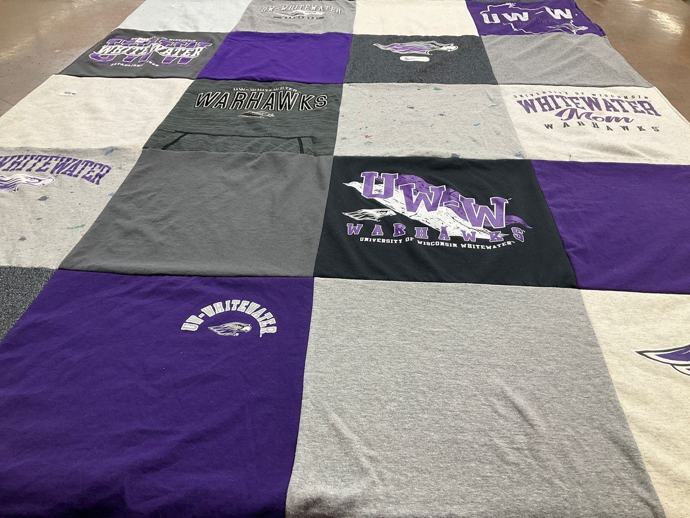 T-shirt quilt featuring university of wisconsin whitewater warhawks by Sara from WI