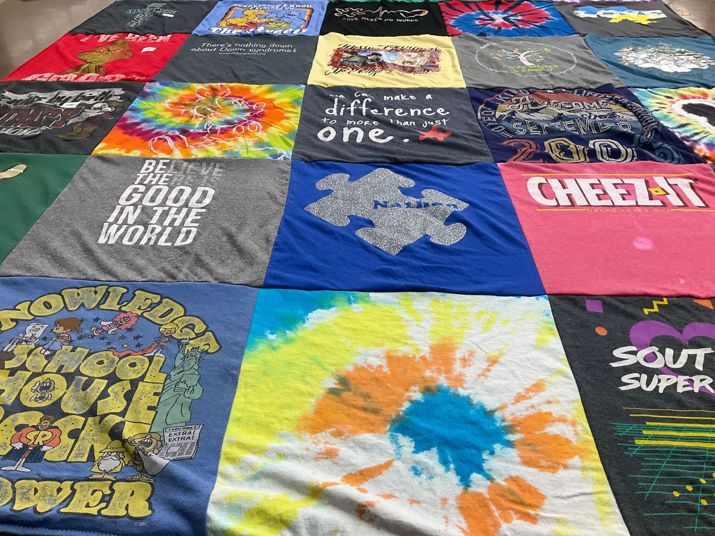 T-shirt quilt with education, positivity themes by Michelle from VA