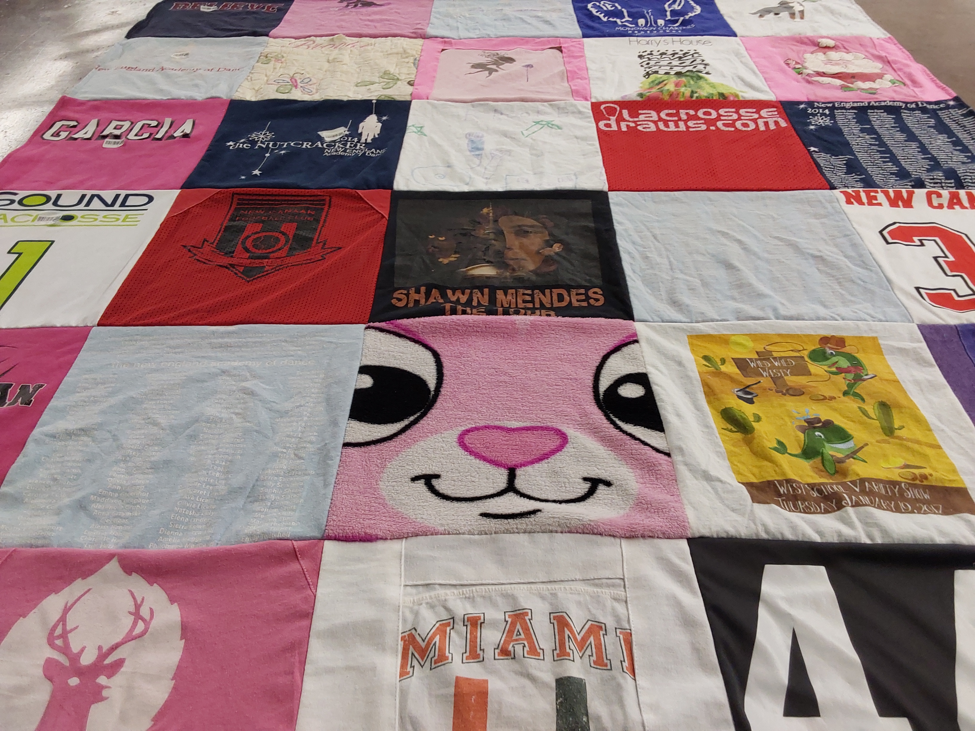T-shirt quilt with lacrosse, music themes by christen from CT