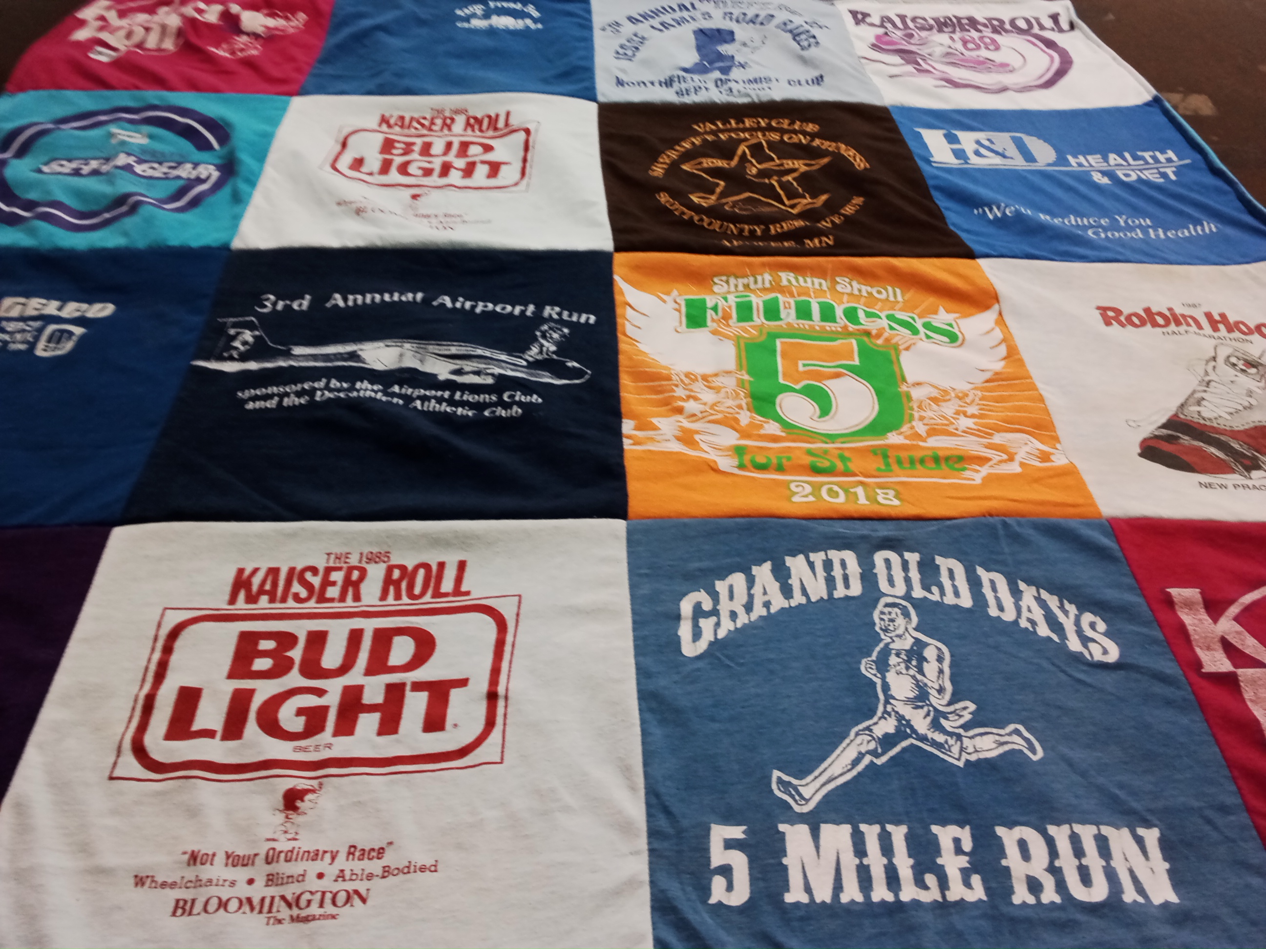 T-shirt quilt with running, fitness themes by Veronica from OK