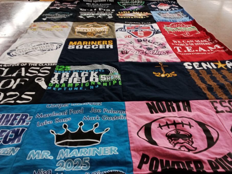 T-shirt quilt featuring mariners soccer team, north powder puff team by Mary Jane from NJ