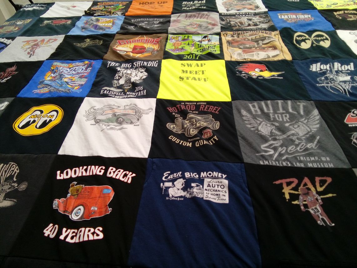 T-shirt quilt with cars, car shows themes by Tina from MT