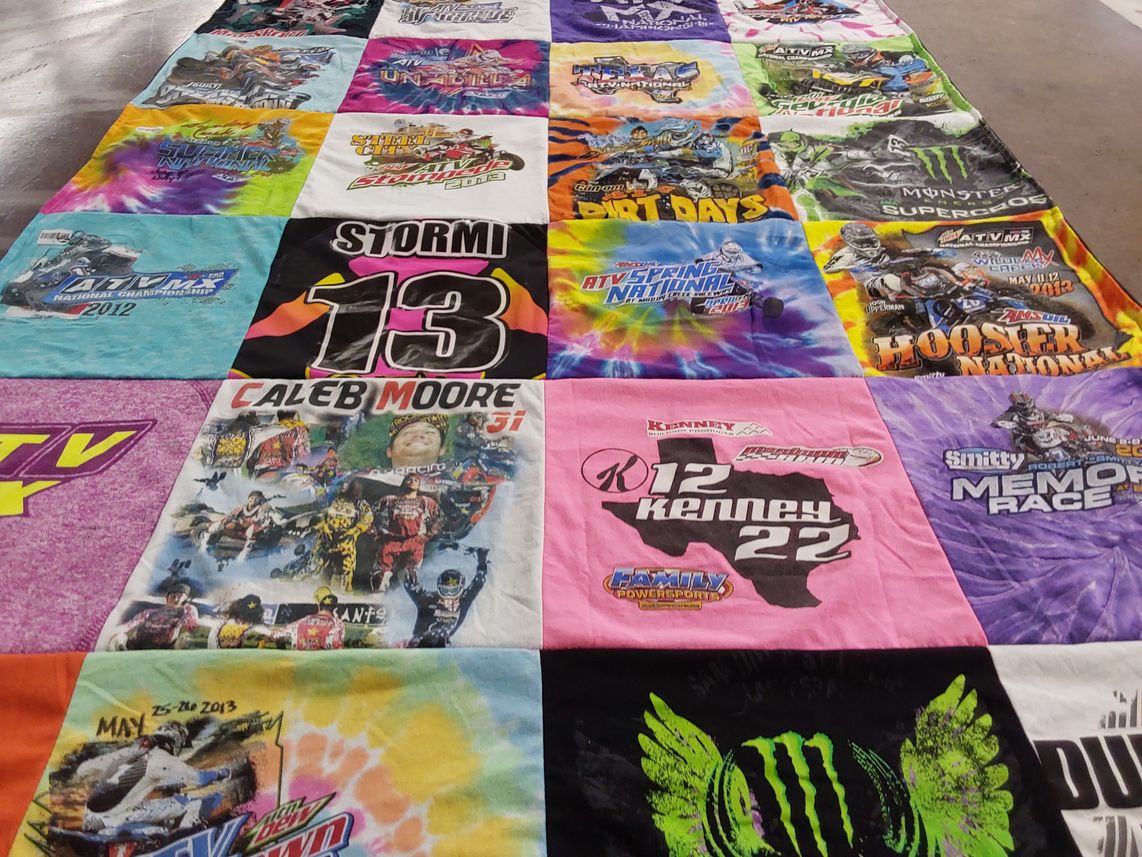 T-shirt quilt with atv racing, motorsports themes by Monica from AZ