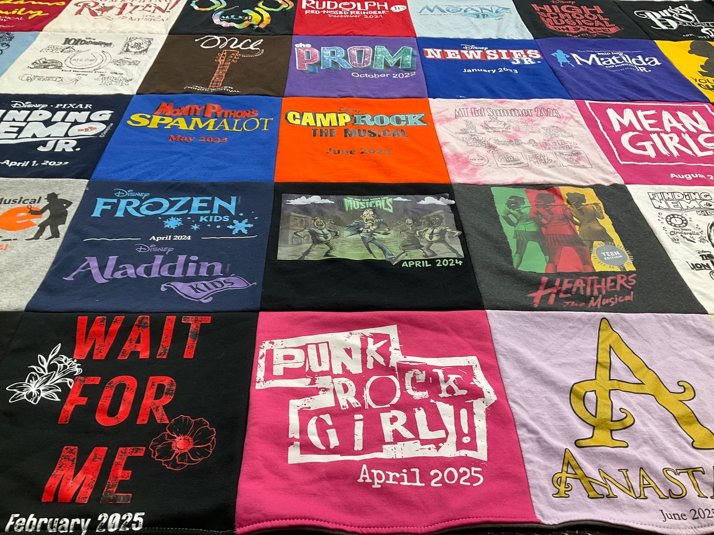 T-shirt quilt with theater, musicals themes by Tina from NY