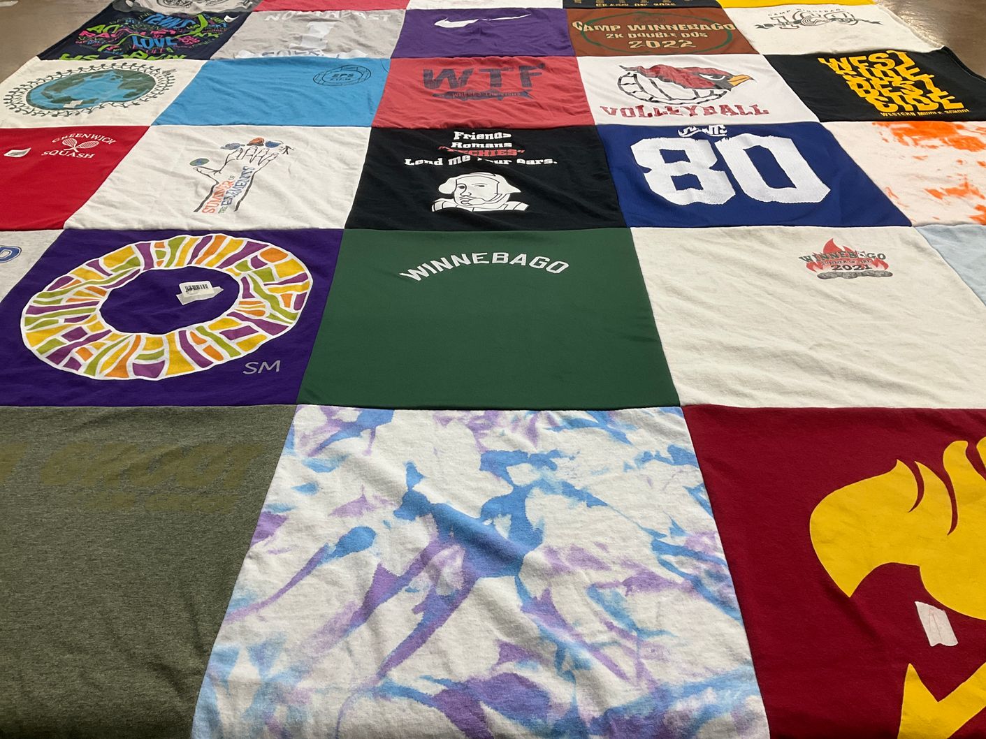 T-shirt quilt with sports, camping themes by robin from CT