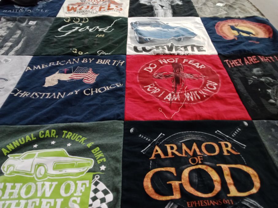 T-shirt quilt with cars, trucks themes by Medra from TX