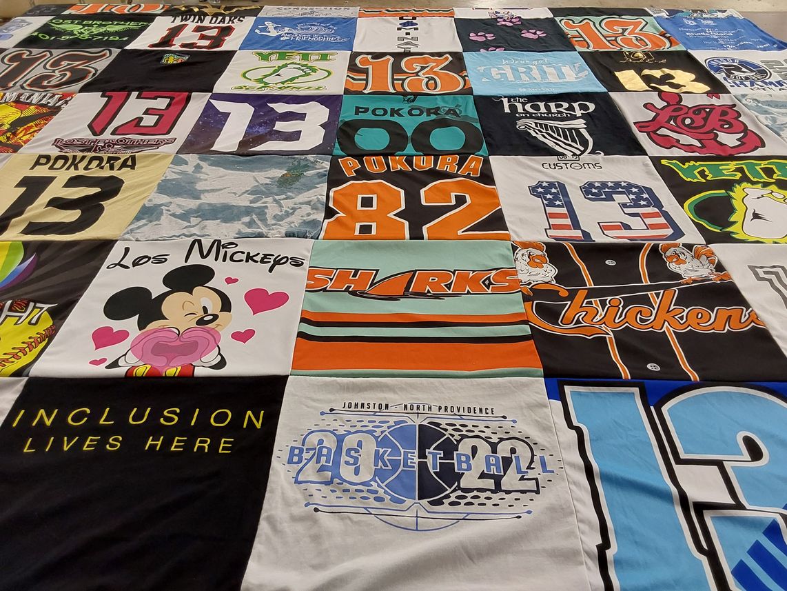 T-shirt quilt with basketball, sports themes by Stacy from RI