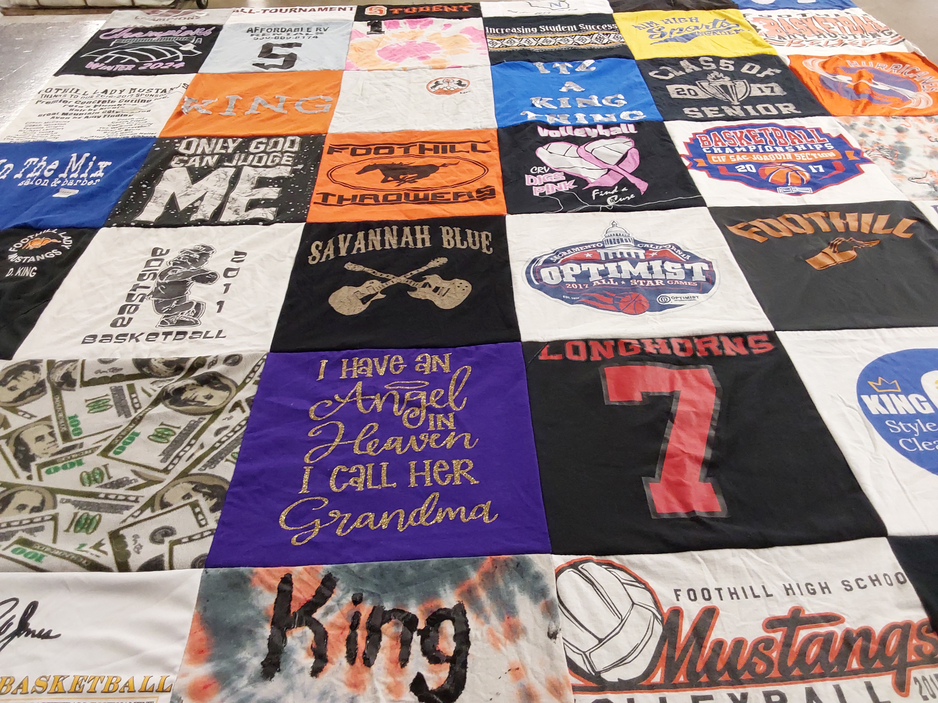 T-shirt quilt featuring foothill mustangs, longhorns by Dejah from CA