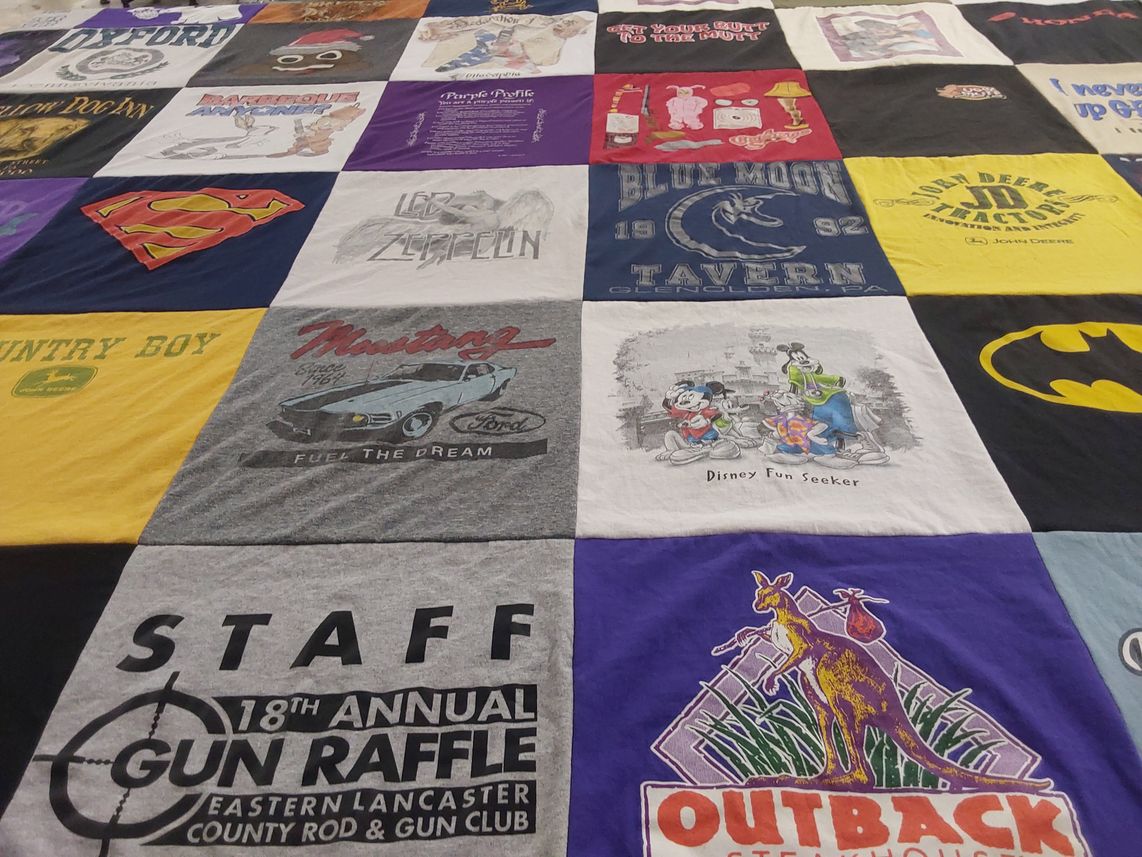 T-shirt quilt with disney, ford mustang themes by Jacqueline from PA