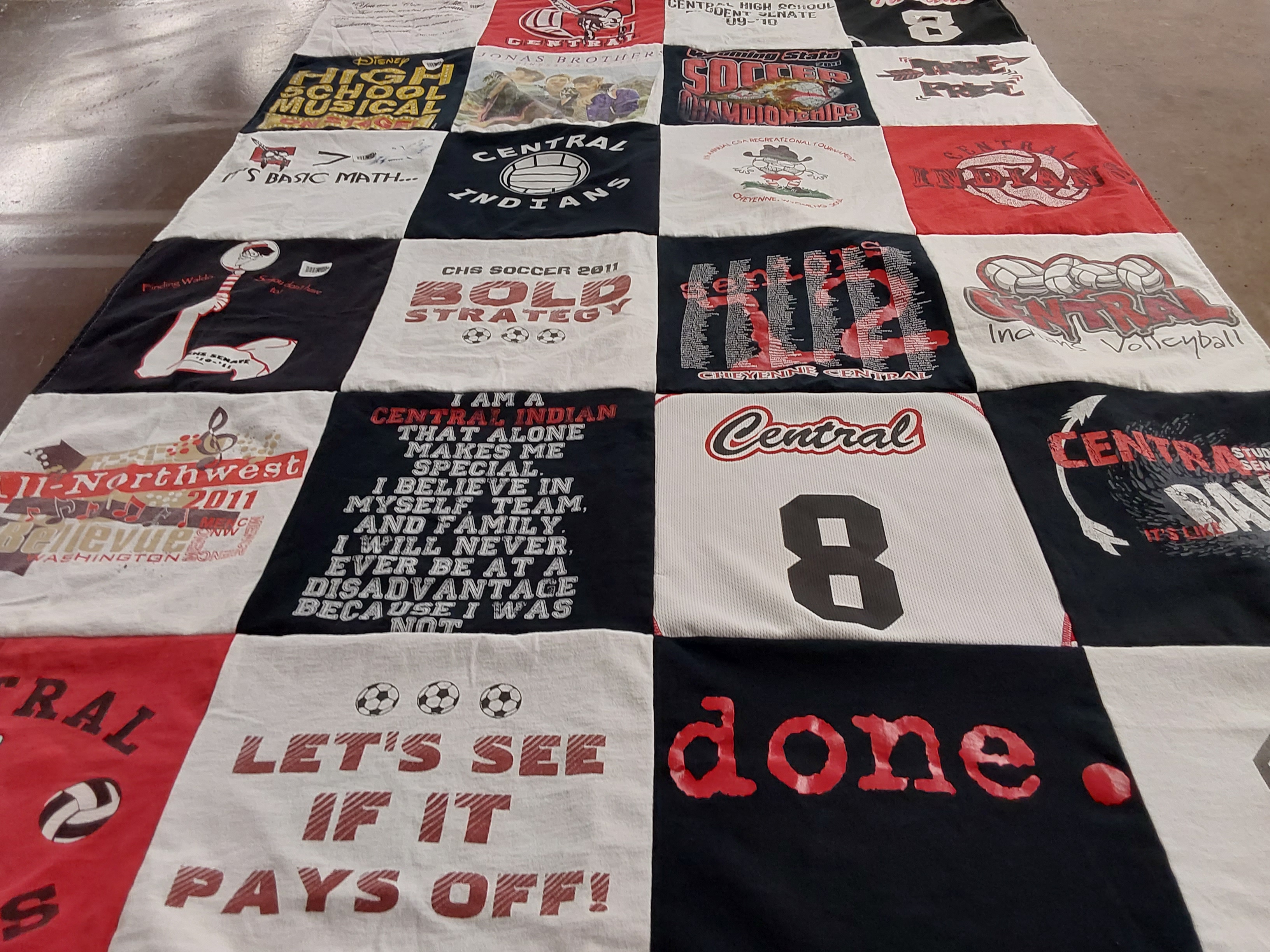 T-shirt quilt featuring central high school soccer team by Mckenzie from UT