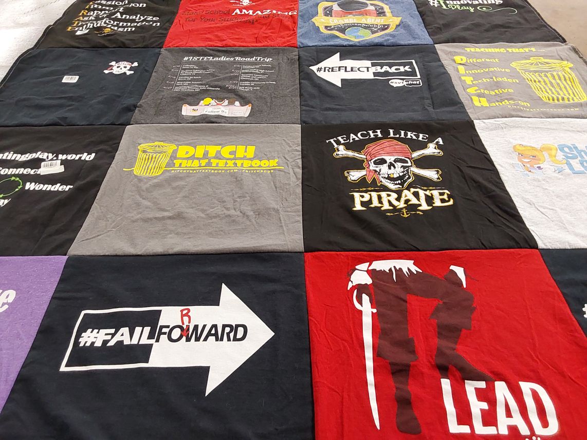 T-shirt quilt with teaching, education themes by Christine from CA