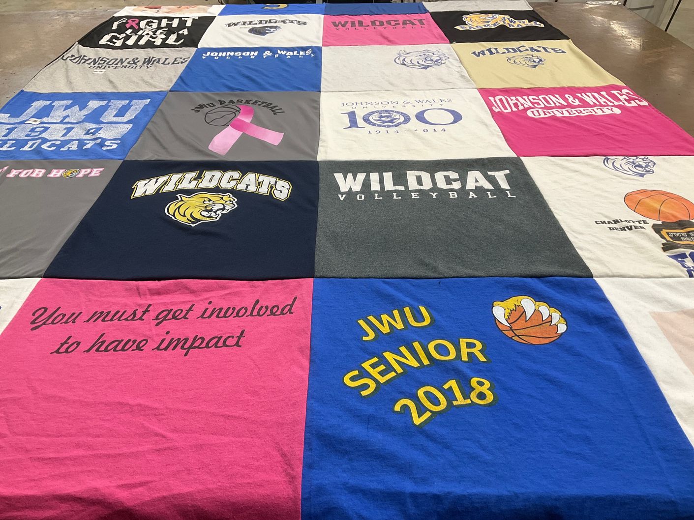 T-shirt quilt featuring johnson & wales wildcats by Laurice from CO
