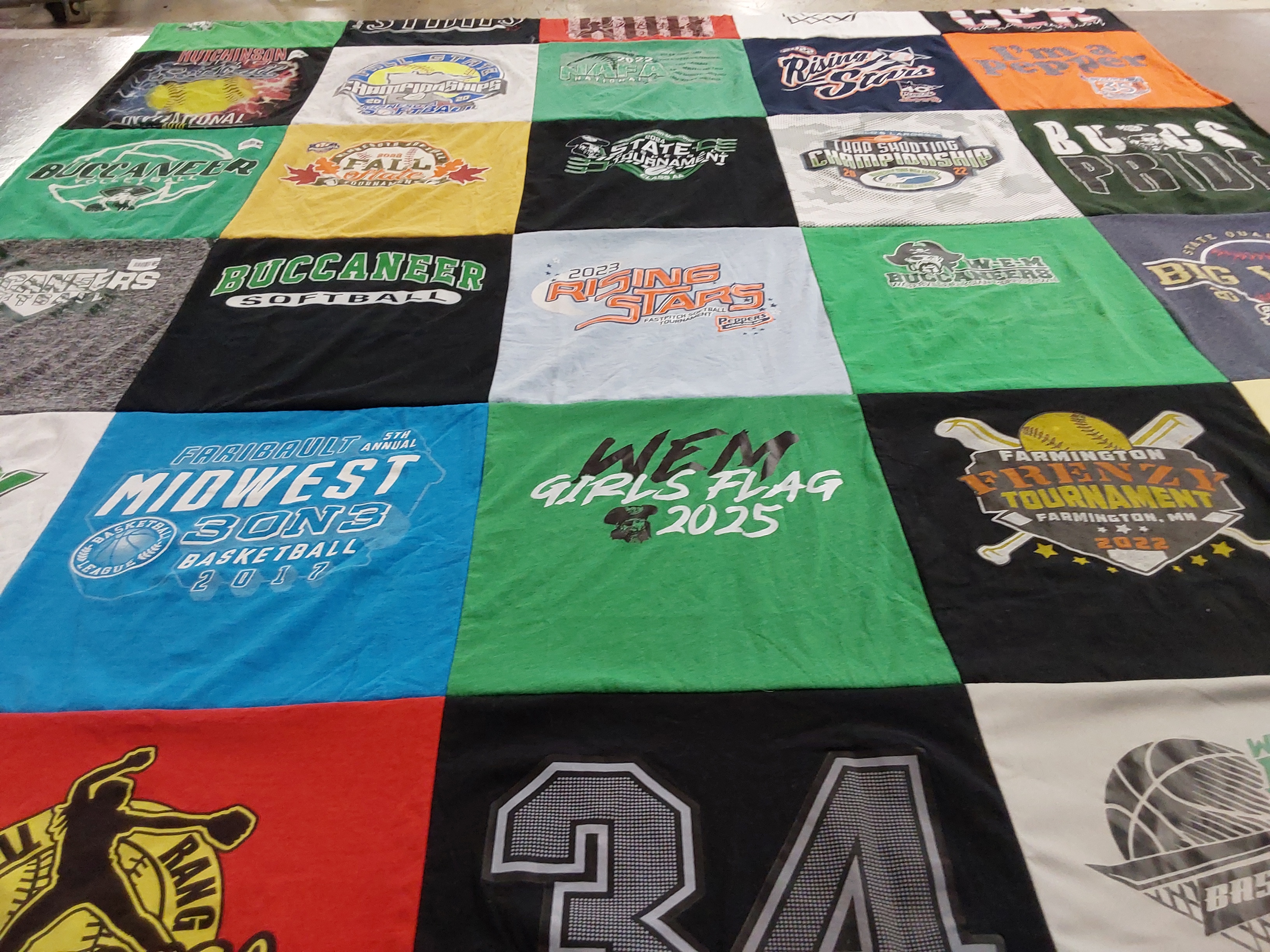 T-shirt quilt with sports, basketball themes by Jessica from MN