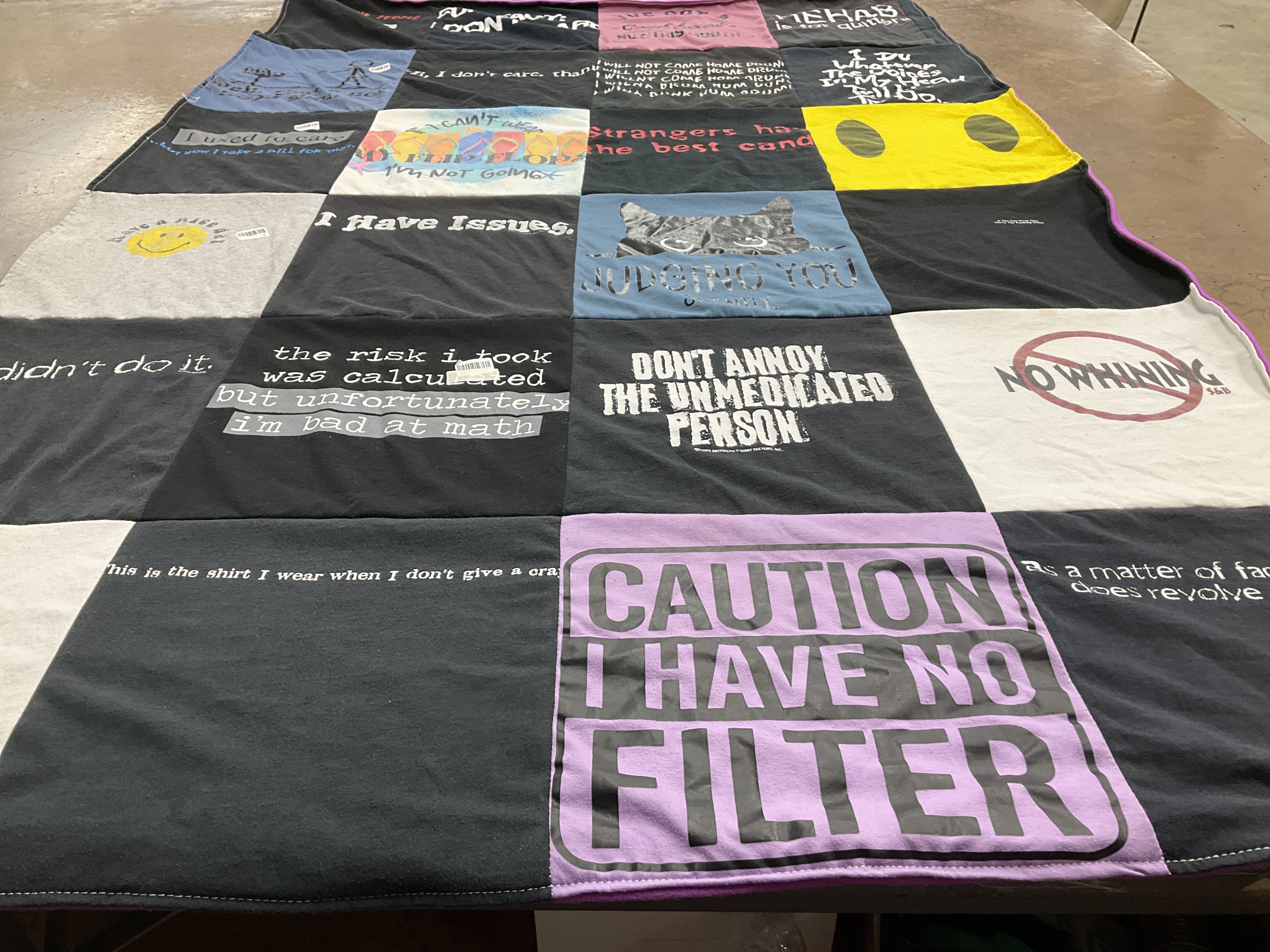 T-shirt quilt with humor, sarcasm themes by Tammie from WV