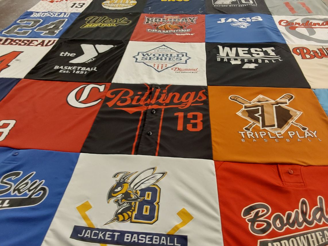 T-shirt quilt featuring west basketball, jacket baseball by Laura from MT
