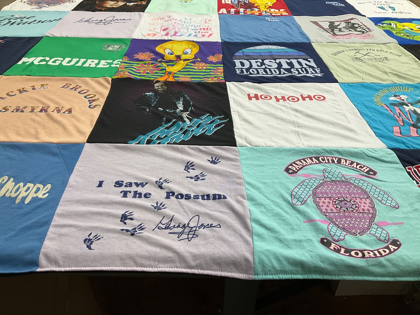 T-shirt quilt with beach, surfing themes by Joi from GA