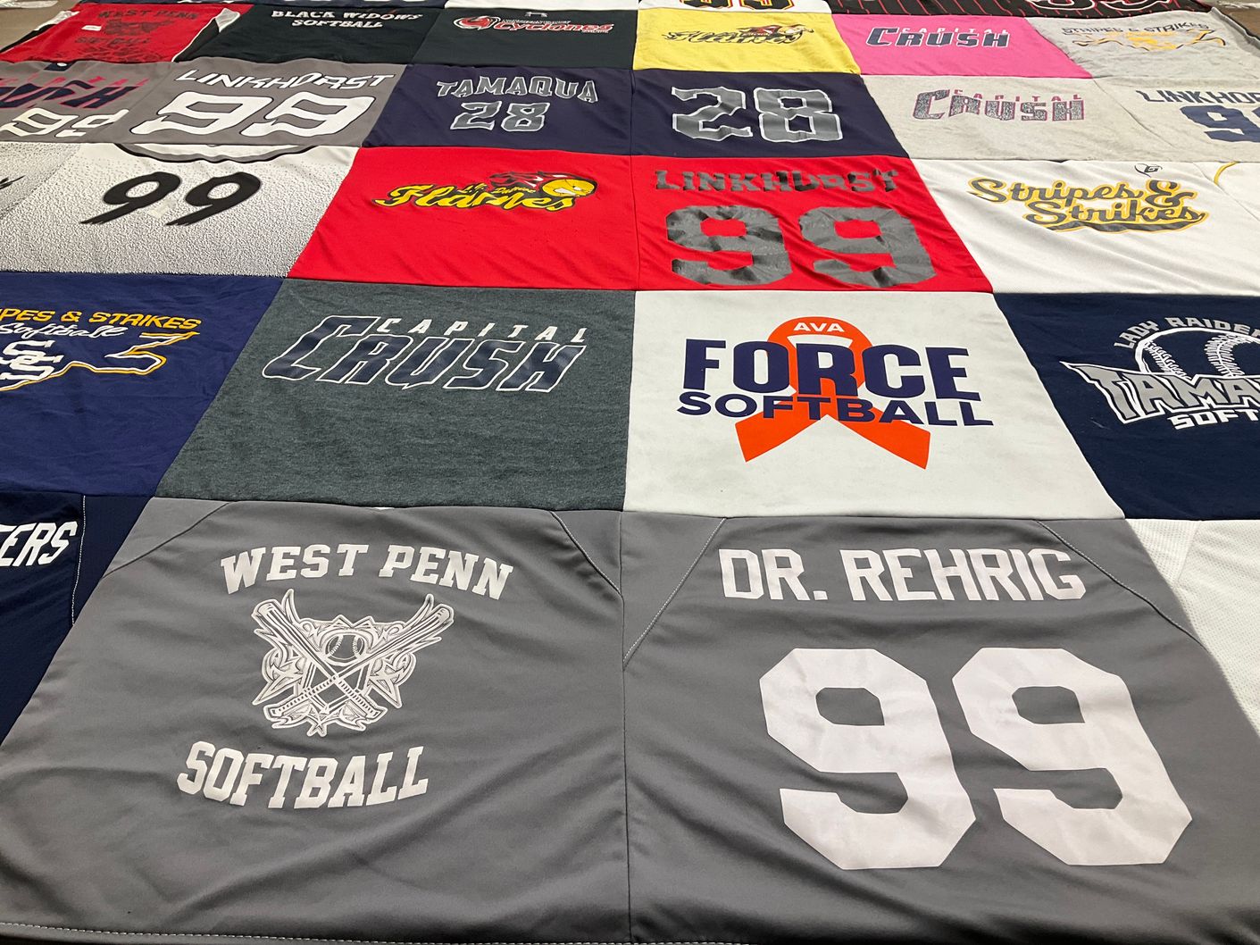 T-shirt quilt with softball, sports themes by Denise from PA