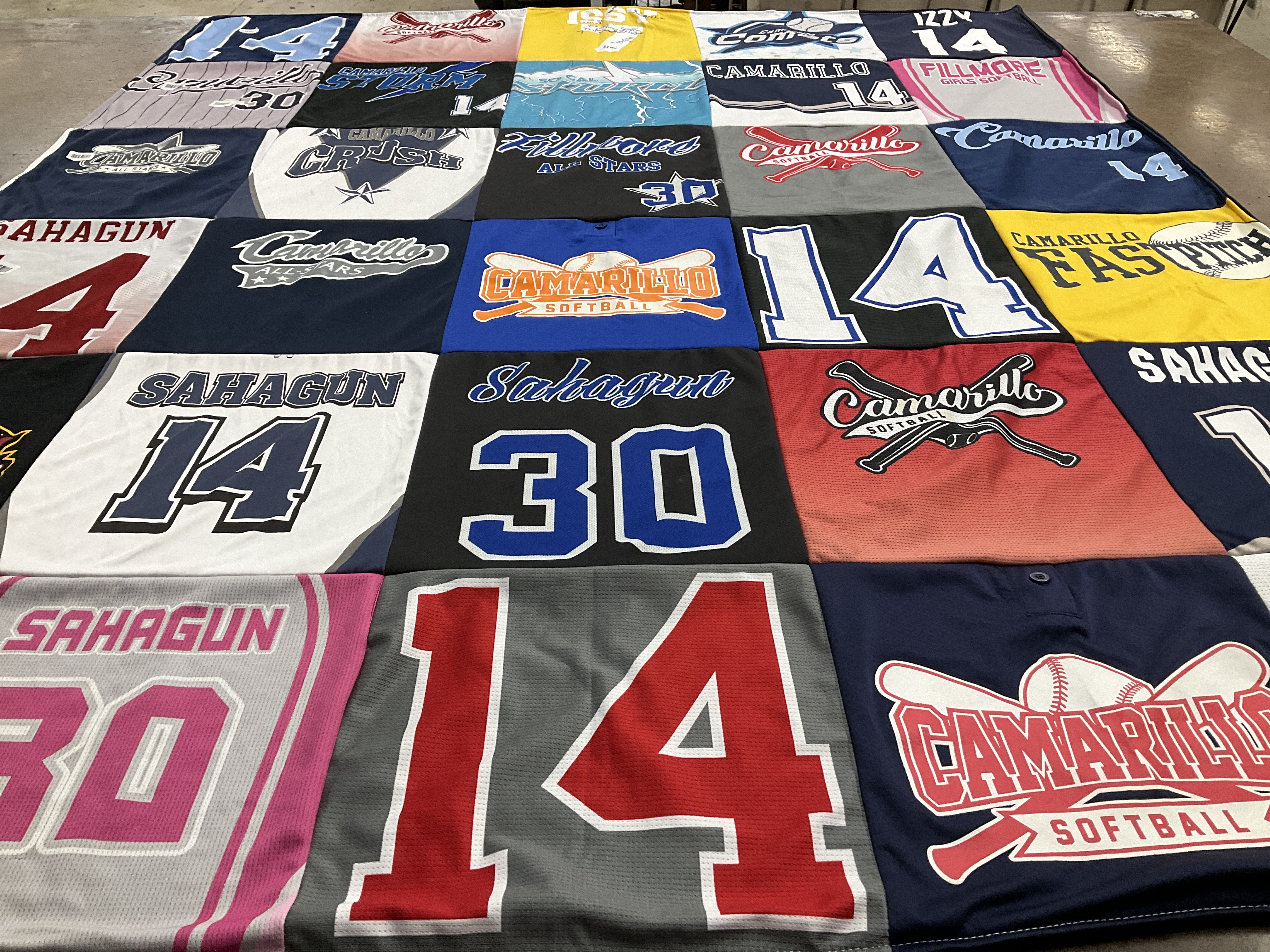 T-shirt quilt featuring camarillo softball by Coral from CA