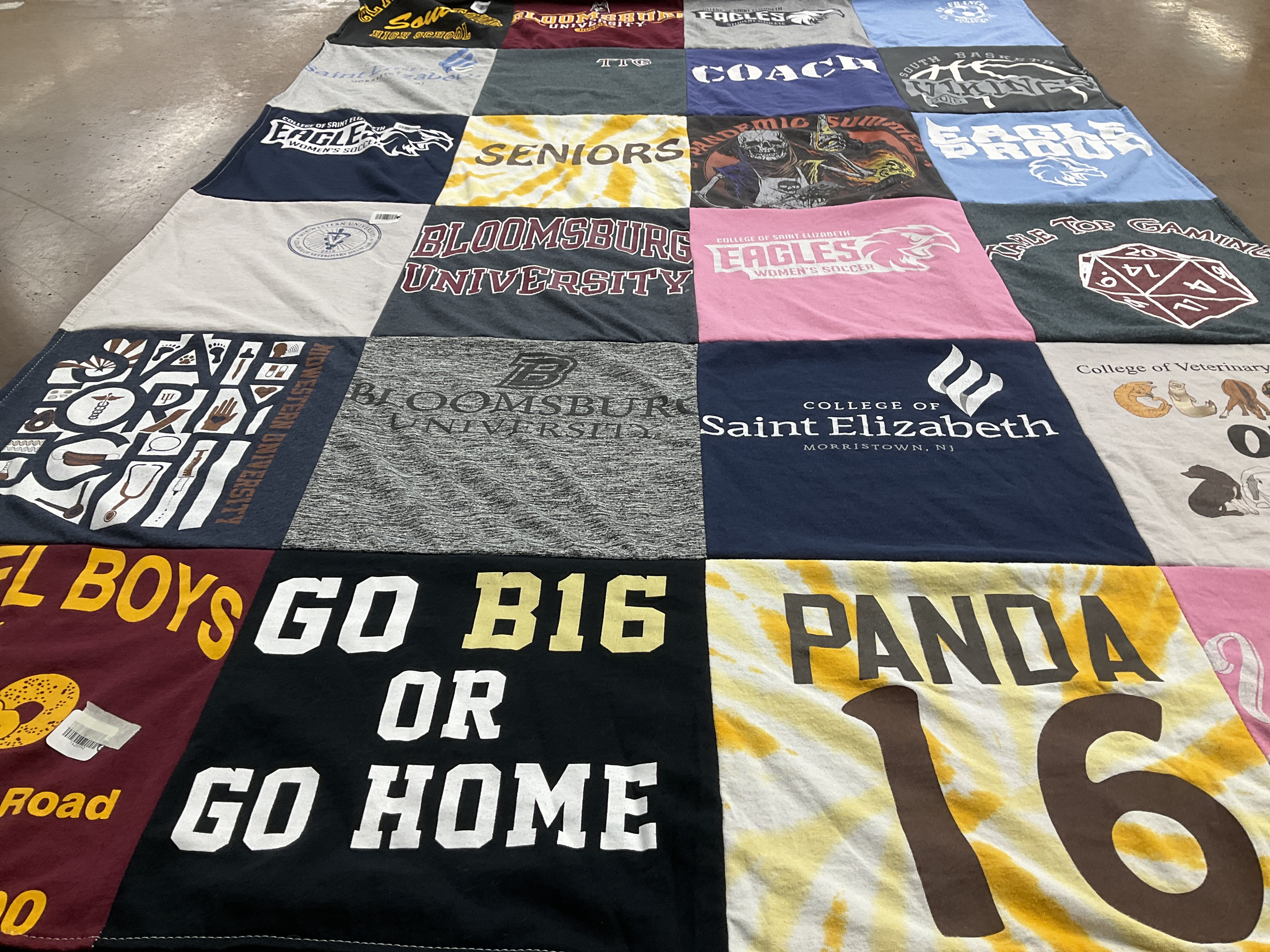 T-shirt quilt from bloomsburg university, college of saint elizabeth by Tori from NJ