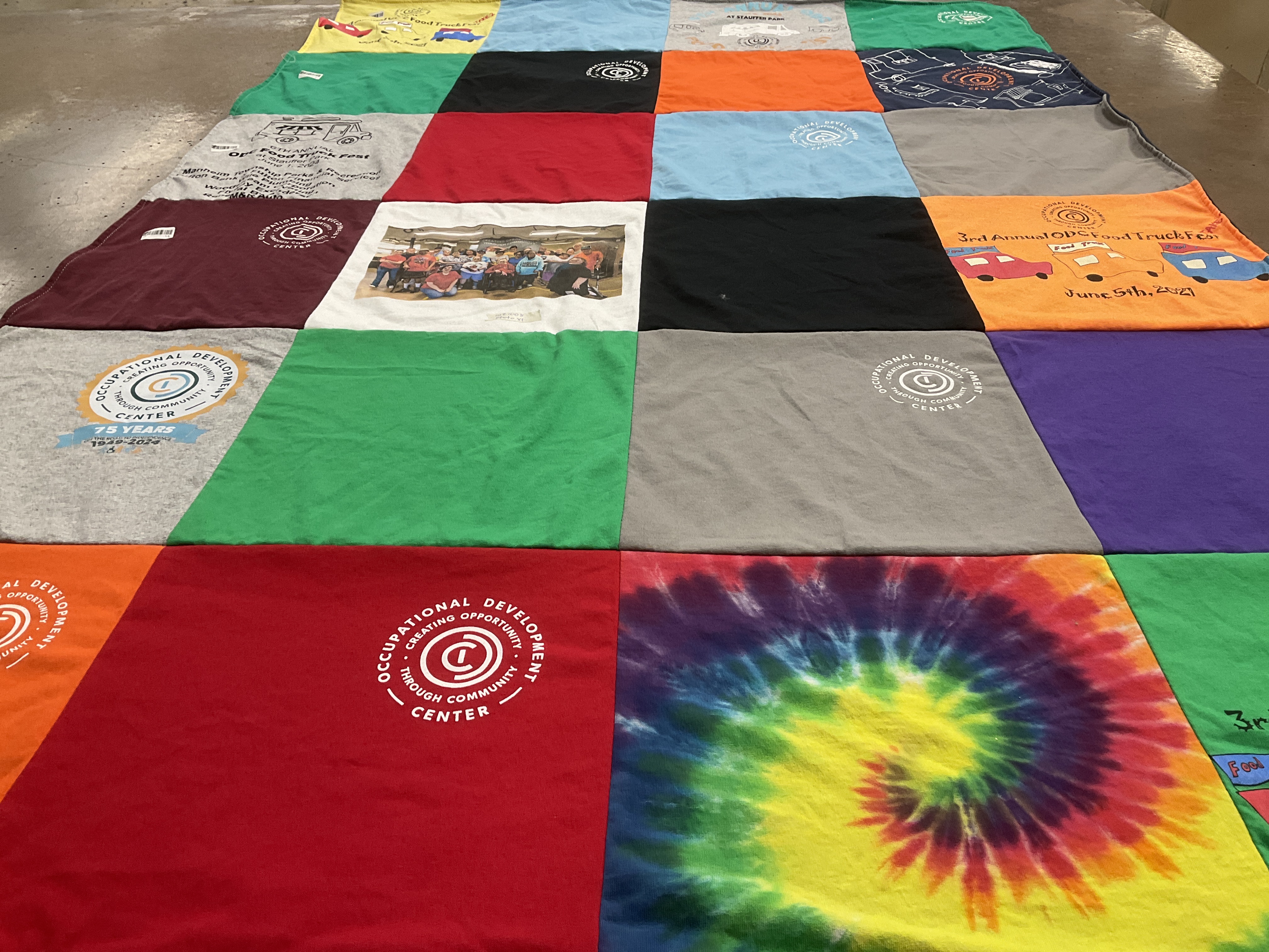 T-shirt quilt with community service, food security themes by Gregg from PA