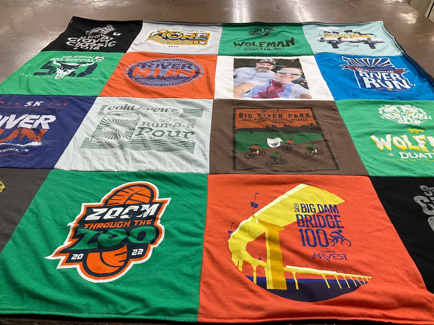 T-shirt quilt with running, triathlon themes by Dana from TN