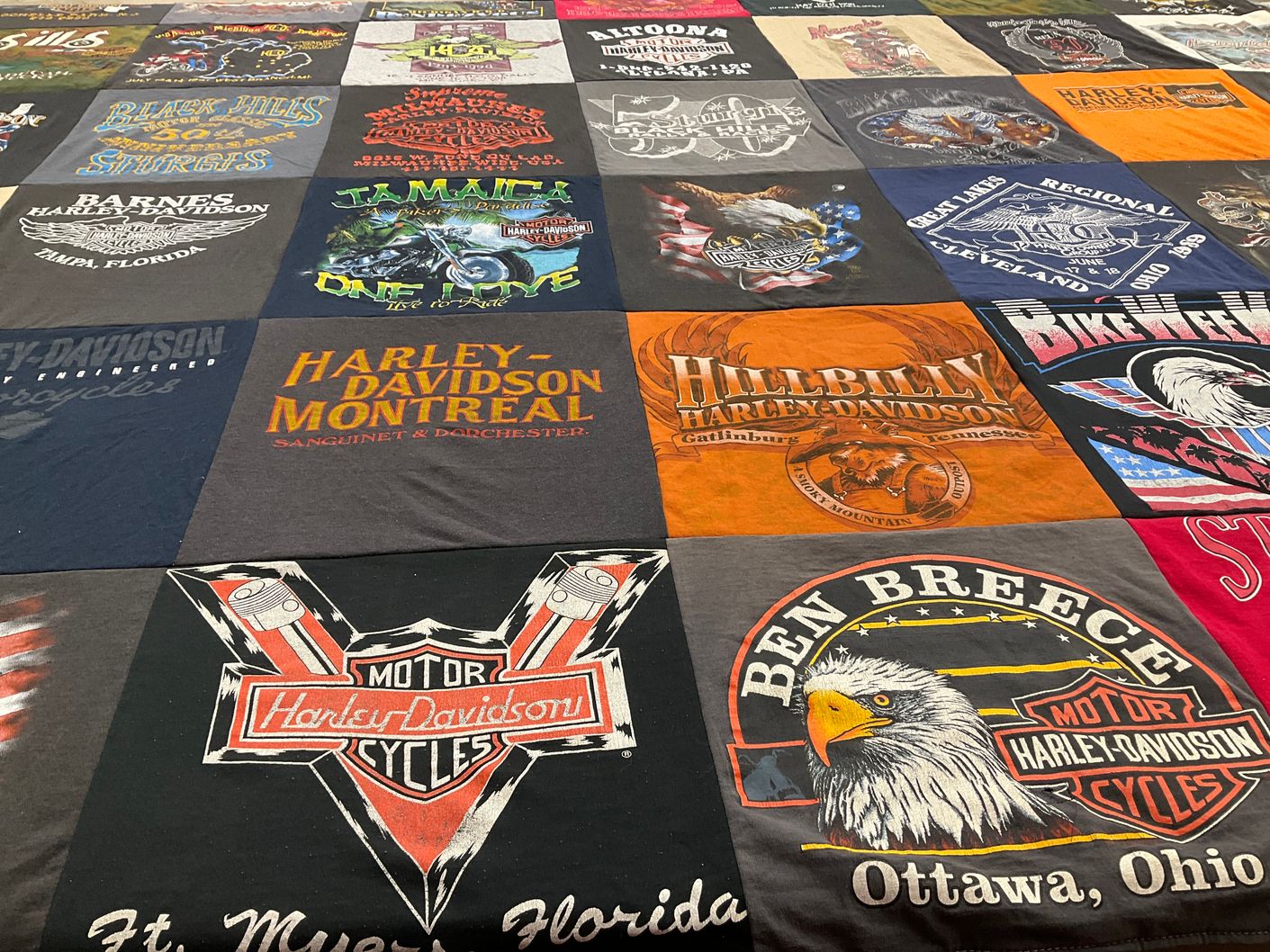 T-shirt quilt with motorcycles, biking themes by Rosemary from MI