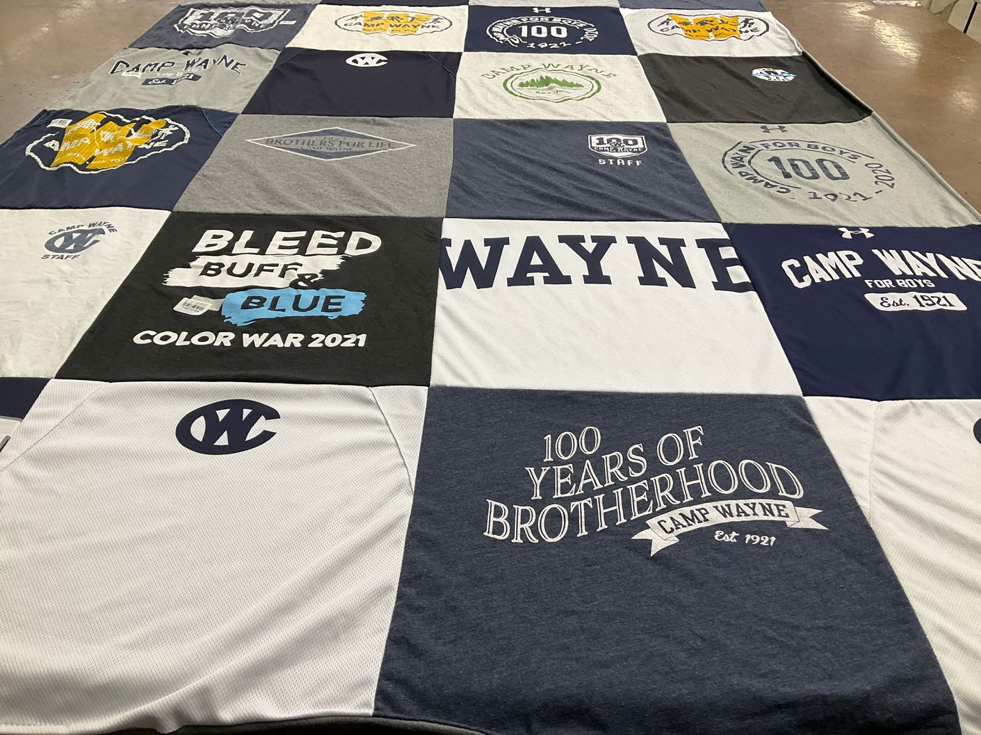 T-shirt quilt with camping, outdoors themes by Mara from PA