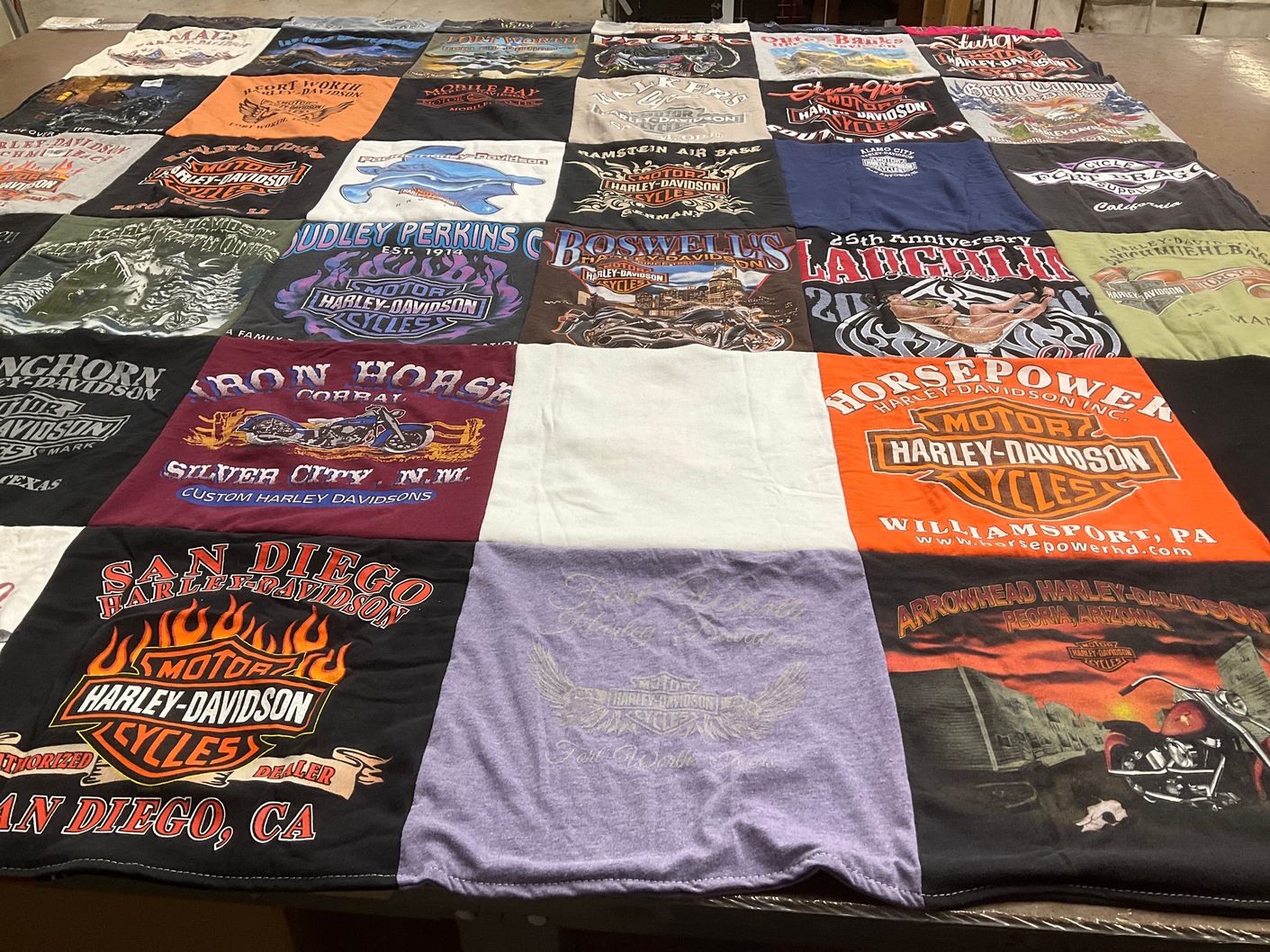 T-shirt quilt with motorcycles, biking themes by Victoria from TX