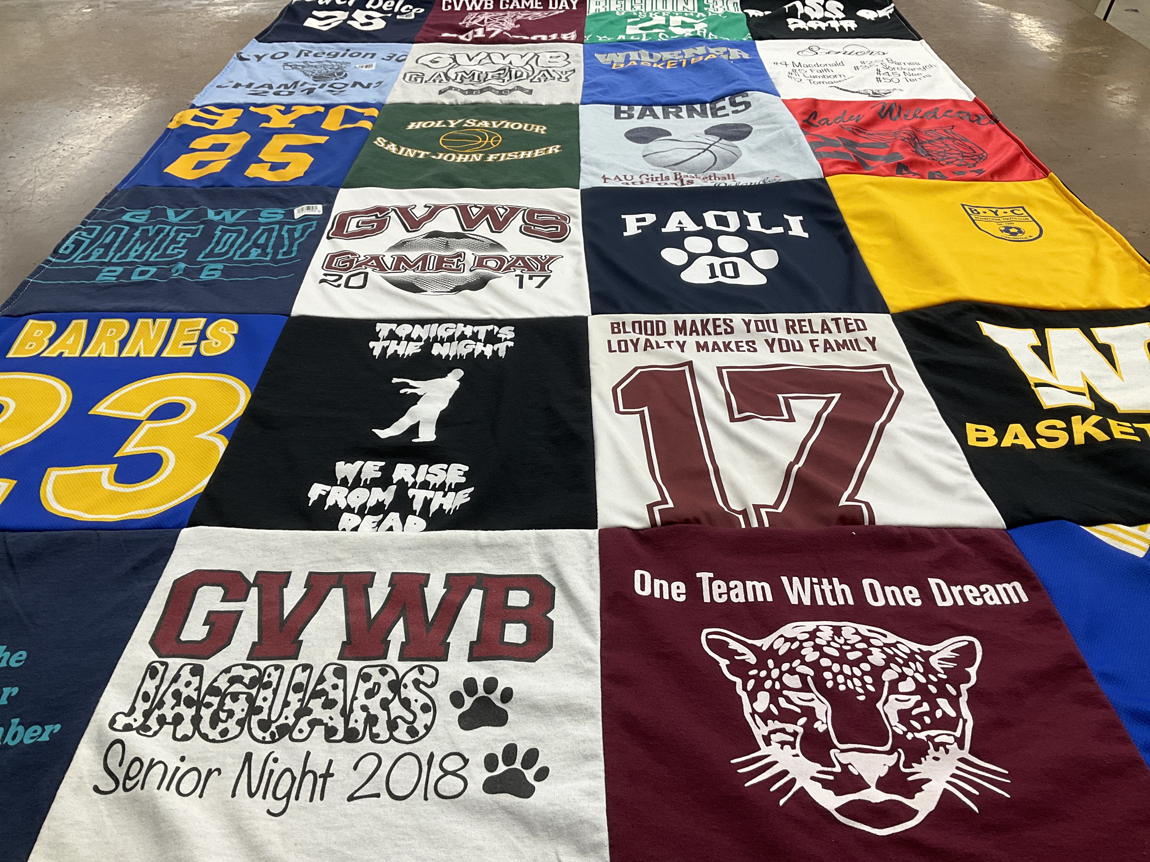 T-shirt quilt featuring gwvb jaguars, dyc basketball by Deneen from PA