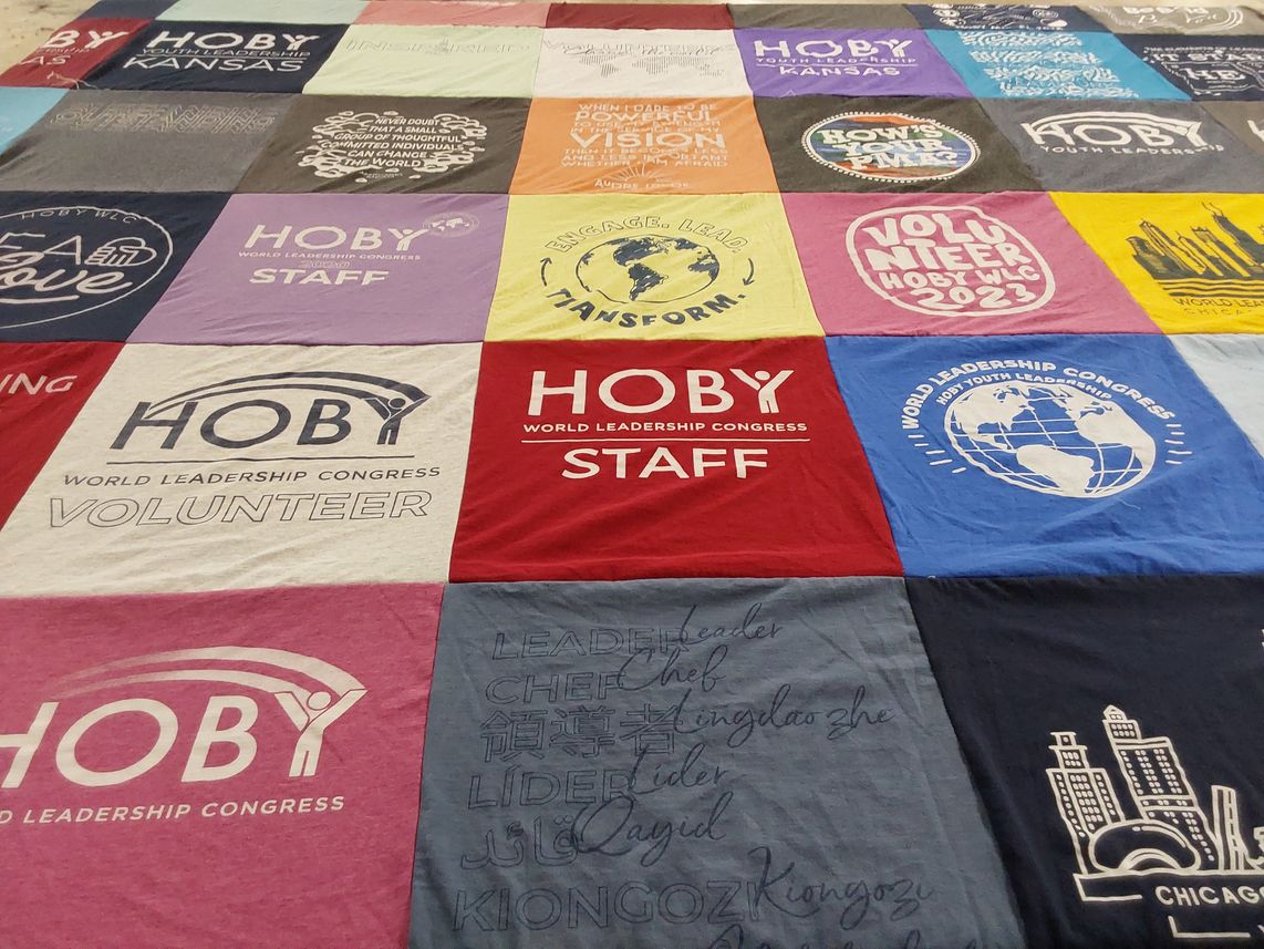 T-shirt quilt with leadership, volunteering themes by Derick from KS