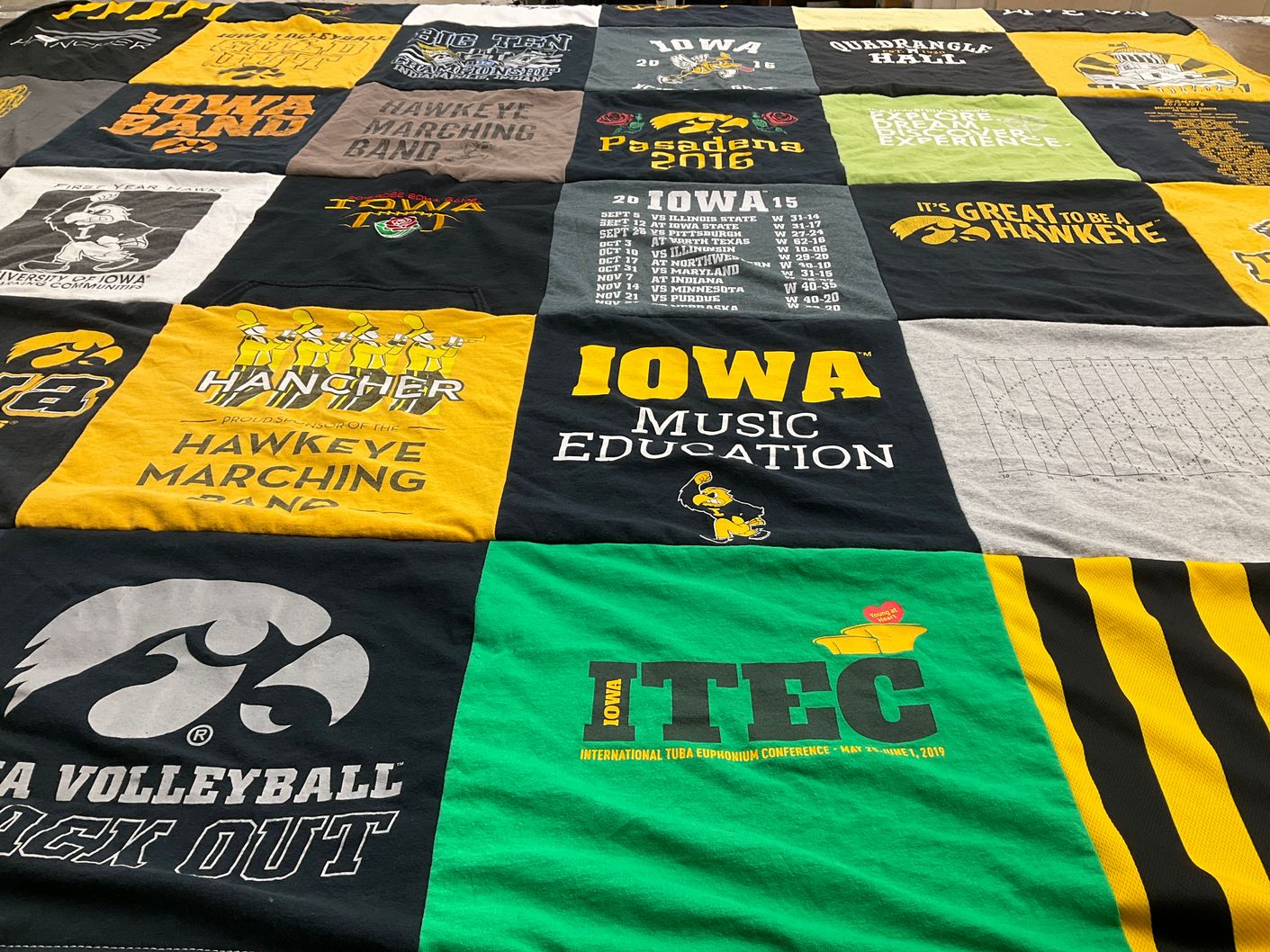 T-shirt quilt featuring iowa hawkeye, iowa hawkeyes by Nick from IL