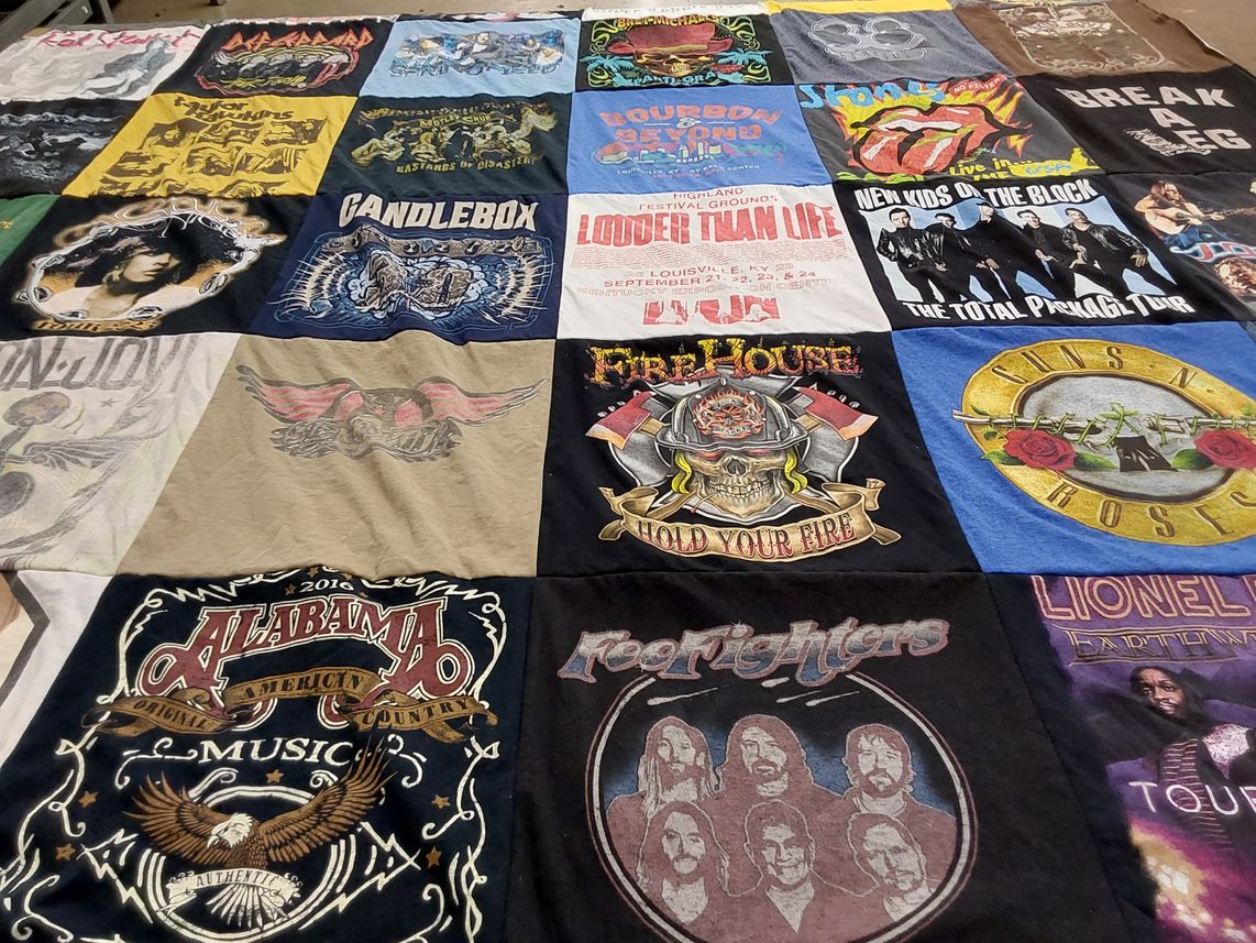 T-shirt quilt with music, rock themes by Jenny from TN