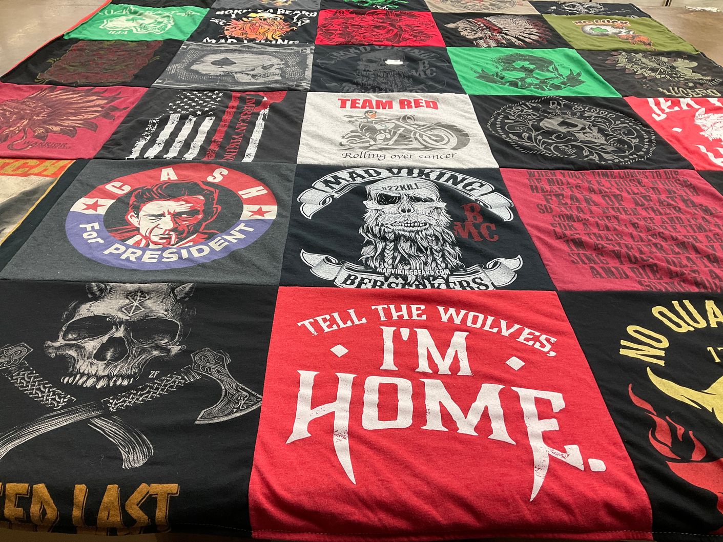 T-shirt quilt with motorcycling, politics themes by Nycole from TX