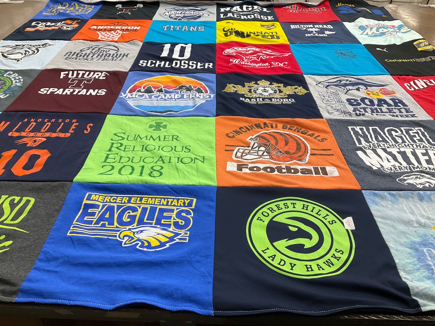 T-shirt quilt featuring forest hills lady hawks, cincinnati bengals by Blaire from OH