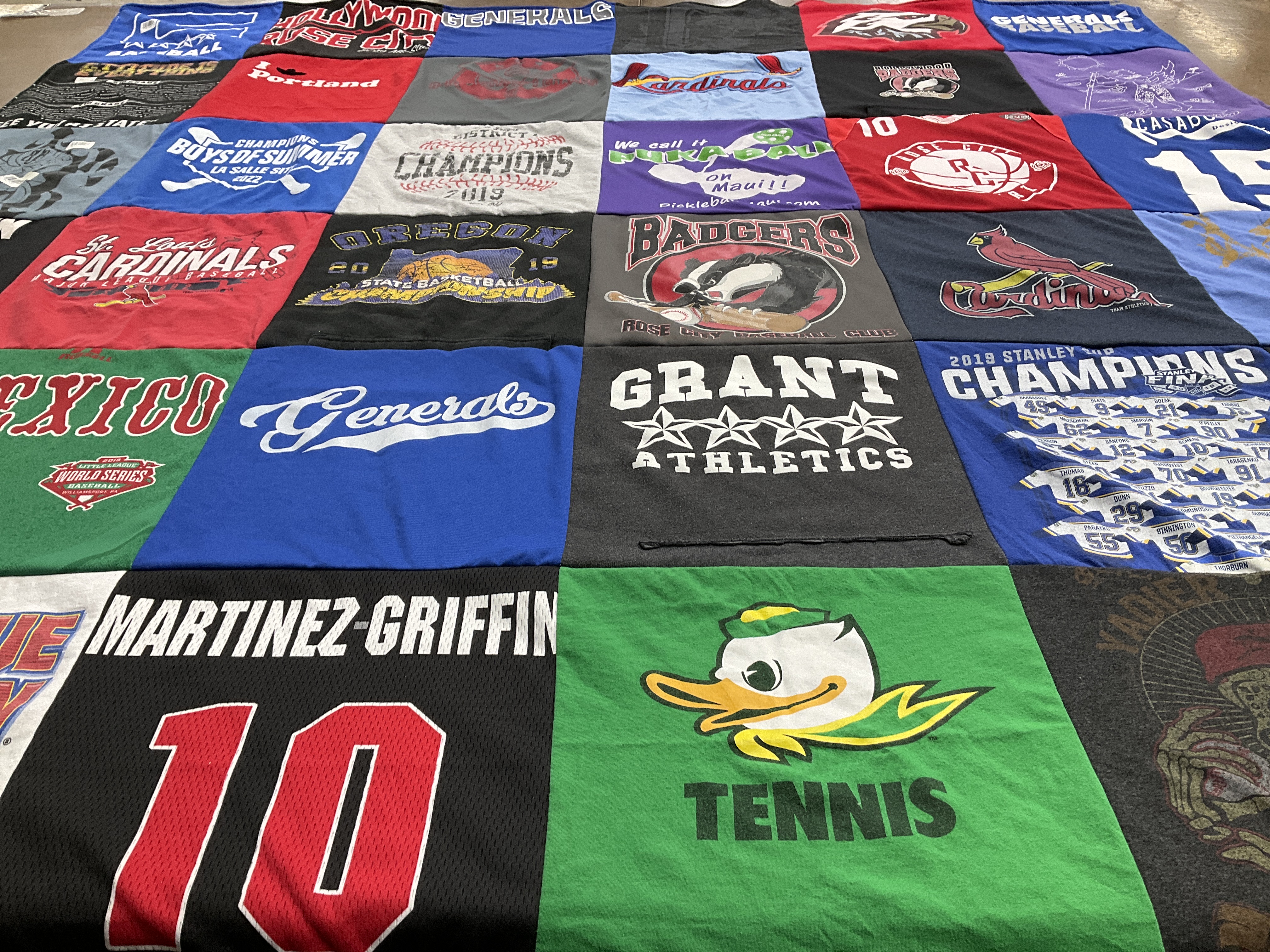 T-shirt quilt featuring cardinals, badgers by Rebecca from OR
