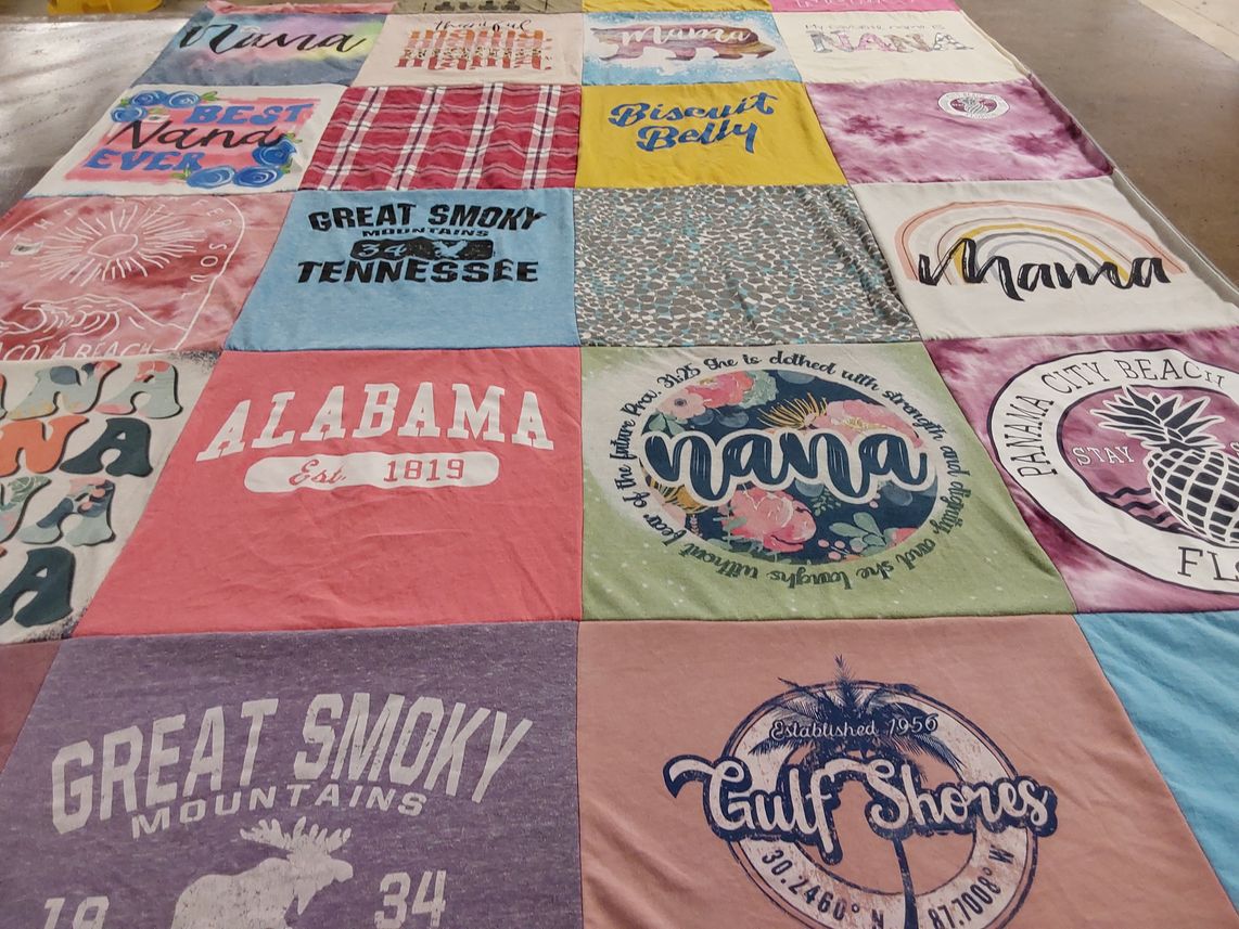 T-shirt quilt with travel, family themes by Christy from AL