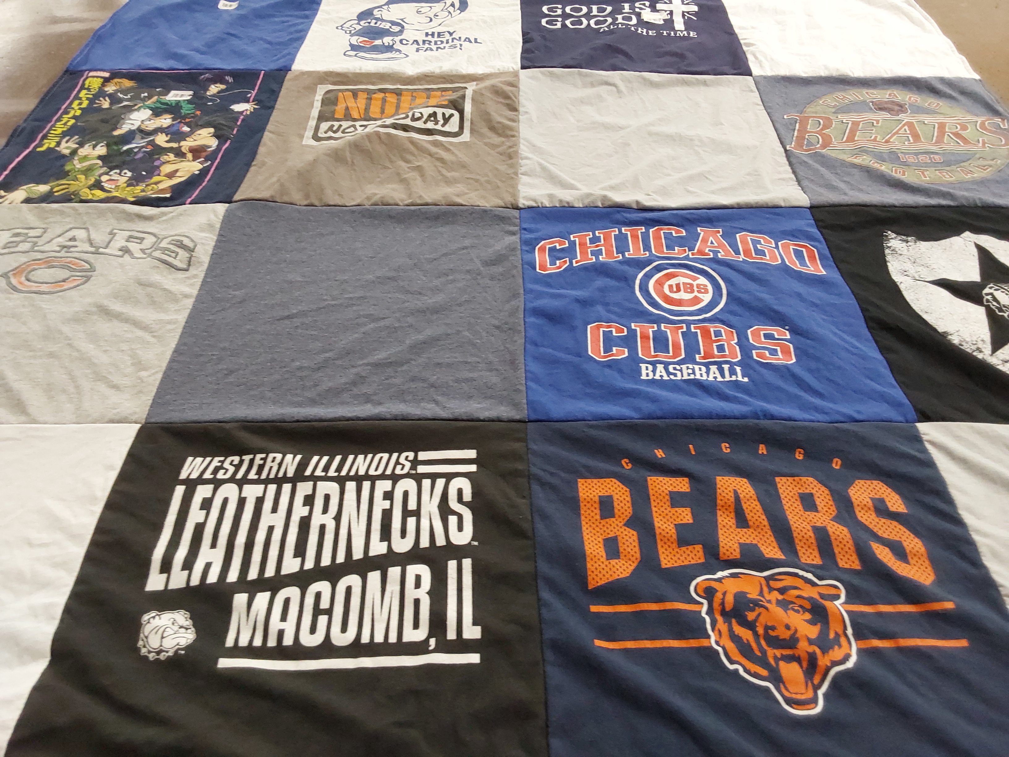 T-shirt quilt featuring chicago bears, chicago cubs by Sherry from IL