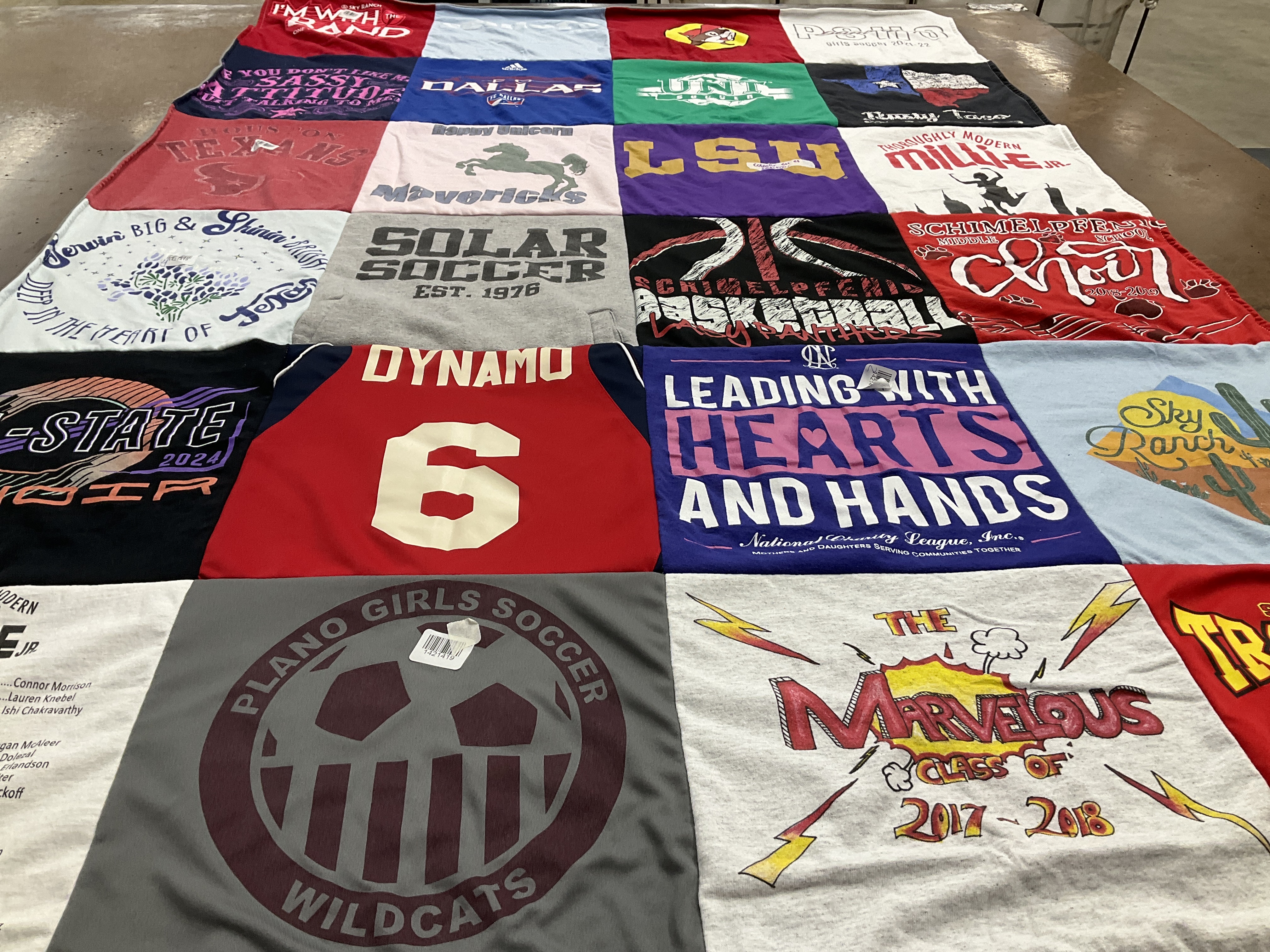 Custom Project Repat t-shirt quilt featuring shirts from plano girls soccer.