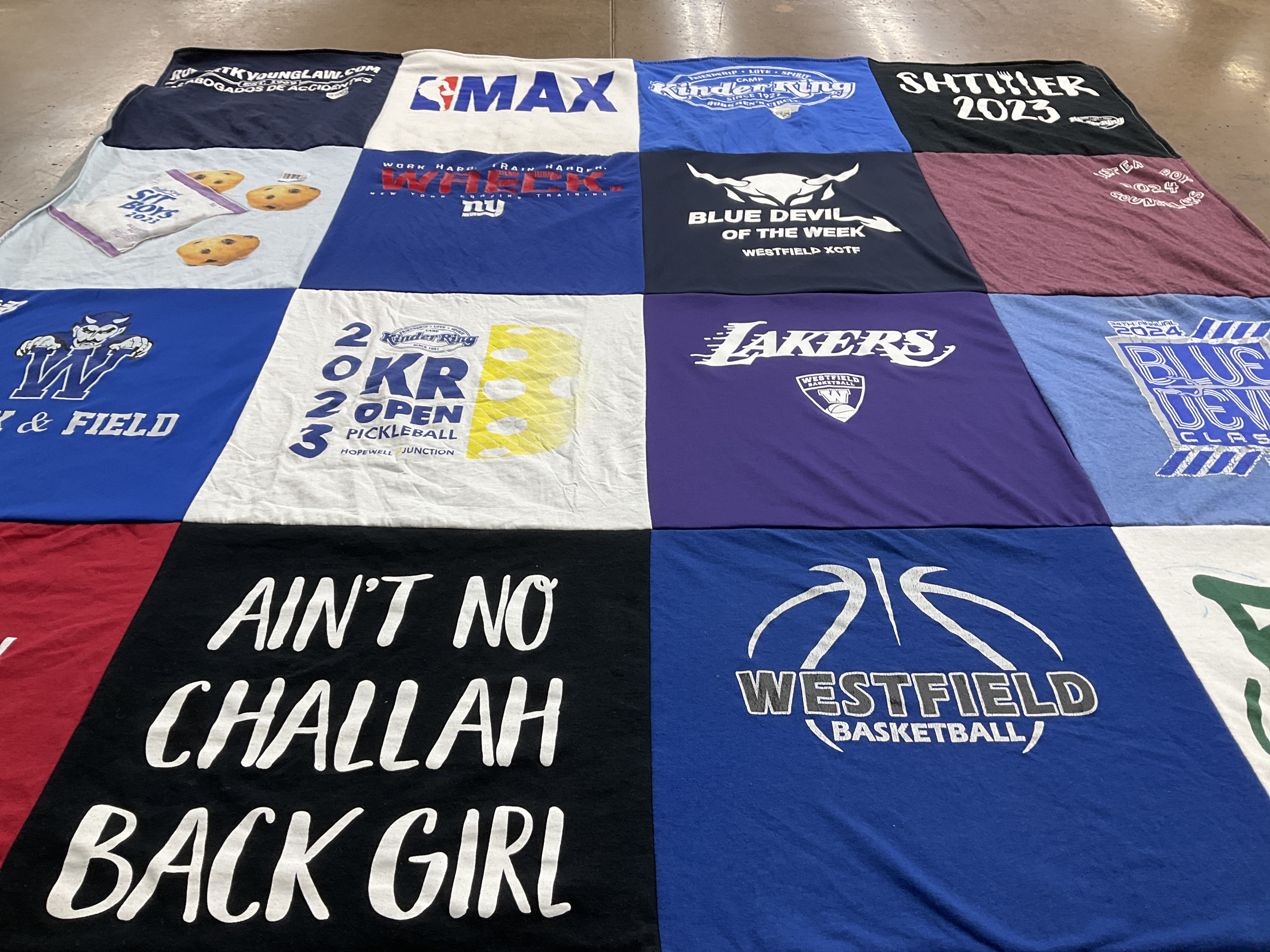 T-shirt quilt featuring westfield basketball, lakers by Rebecca from NJ
