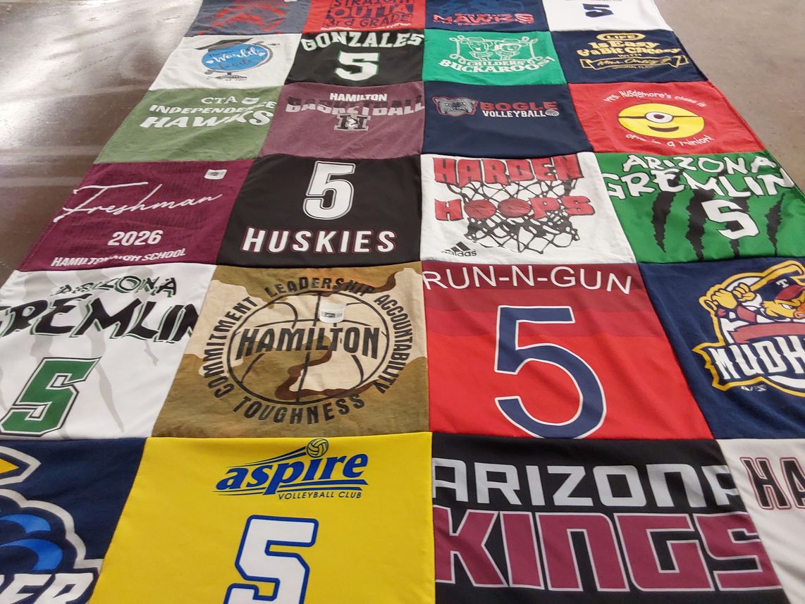 T-shirt quilt featuring arizona gremlins, hamilton huskies by Maritza from AZ