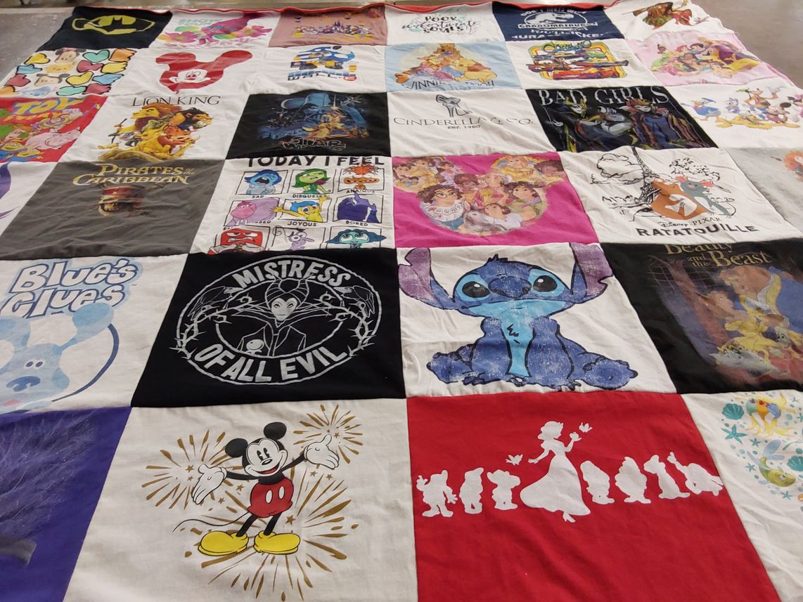 T-shirt quilt with disney, animation themes by Ann from FL