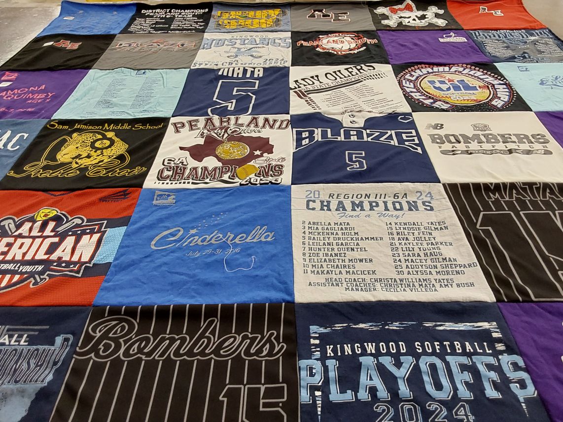 T-shirt quilt featuring pearland bombers, kingwood bombers by Christina from TX