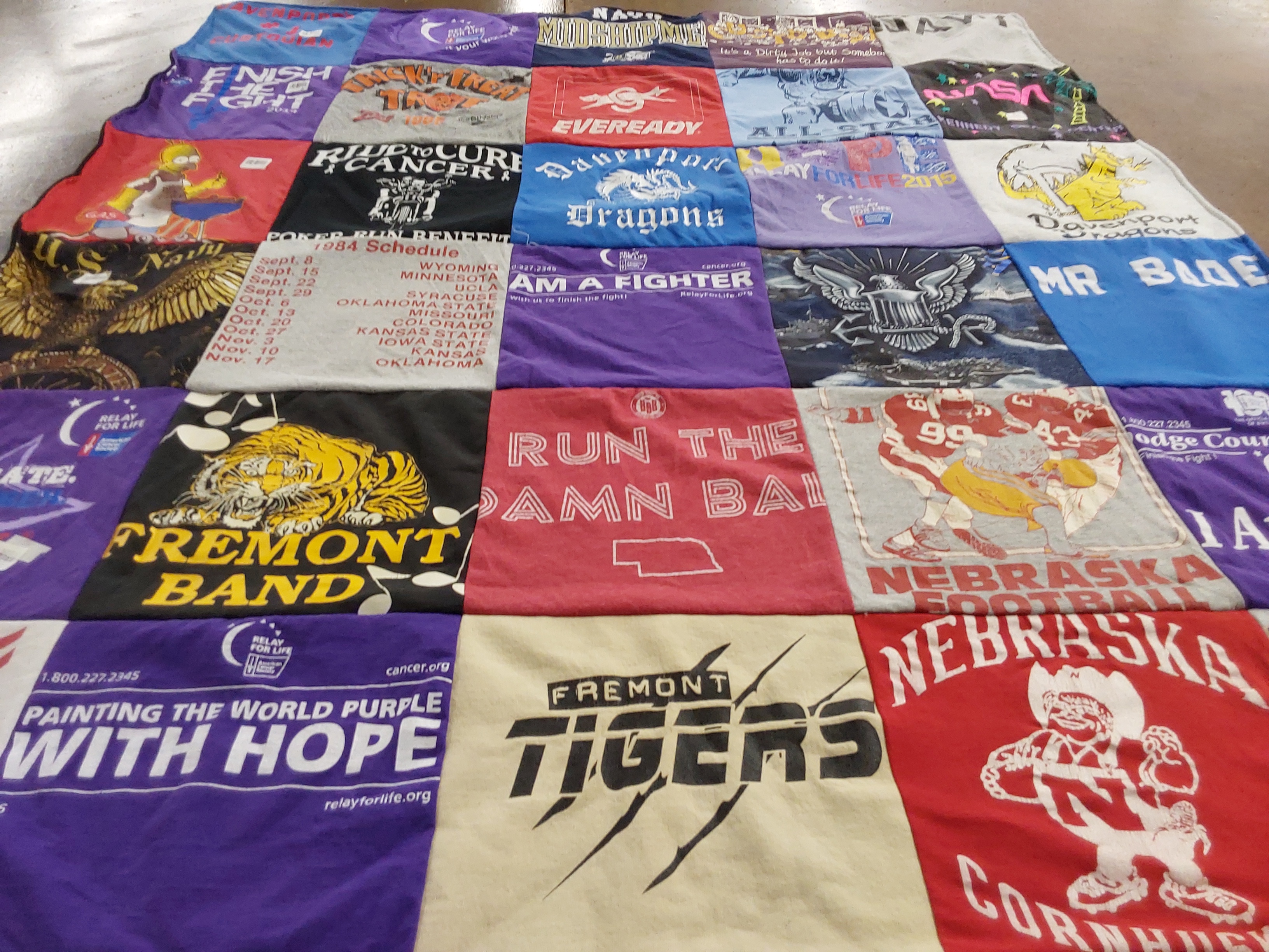 T-shirt quilt featuring nebraska cornhuskers football, fremont tigers by Maggie from NE