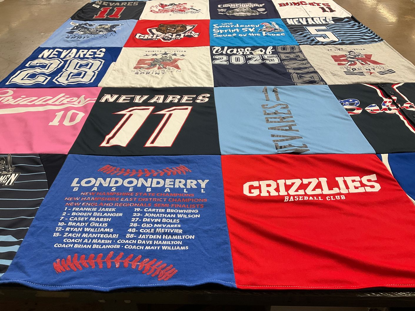 T-shirt quilt with baseball, running themes by Sara from NH