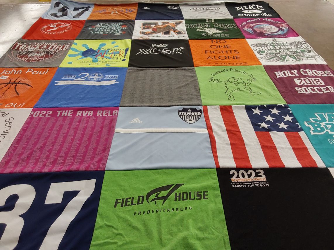 T-shirt quilt featuring stafford high school soccer, john paul basketball by Rachel from VA