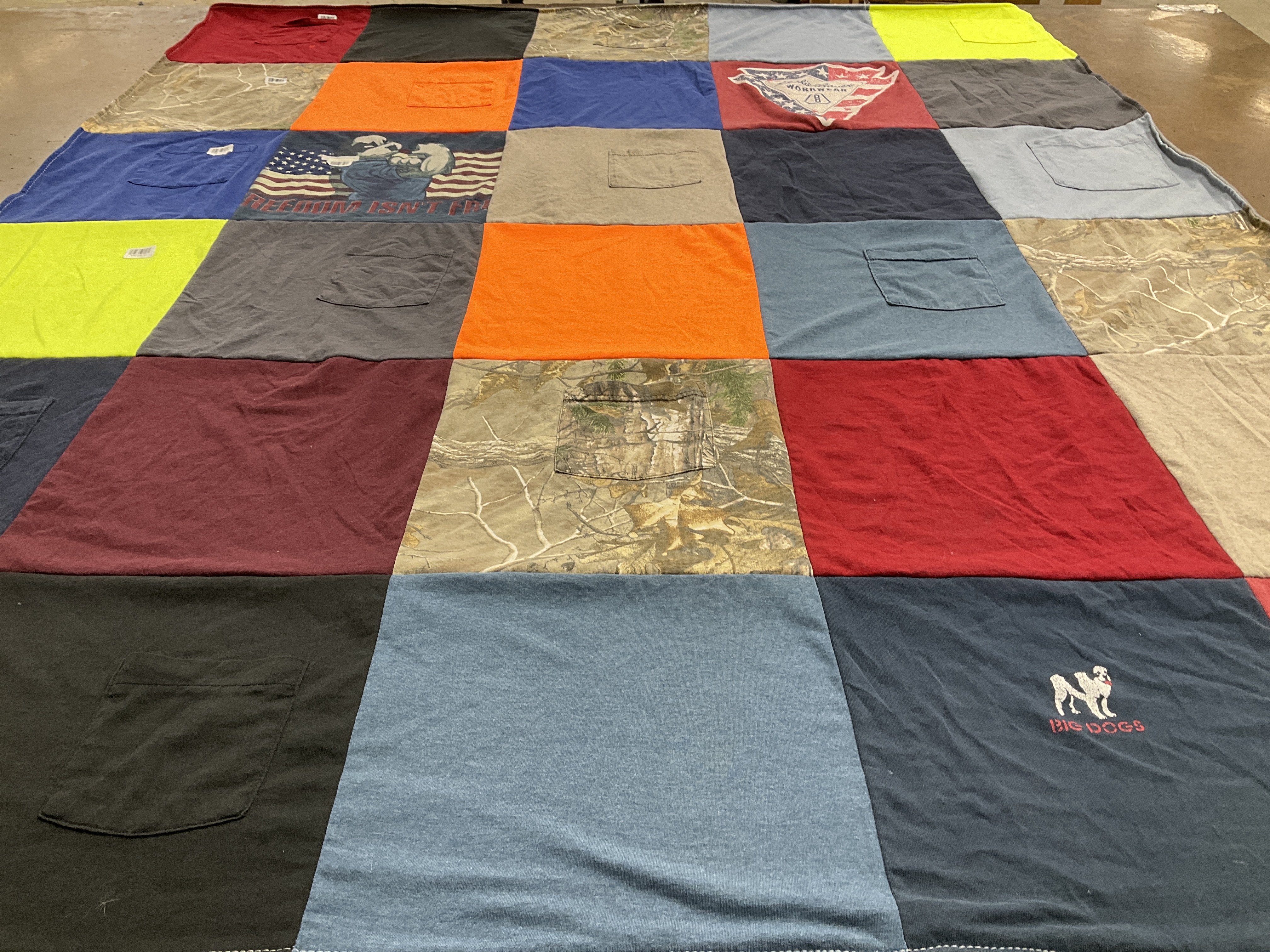T-shirt quilt with outdoors, patriotism themes by Katrina from TN