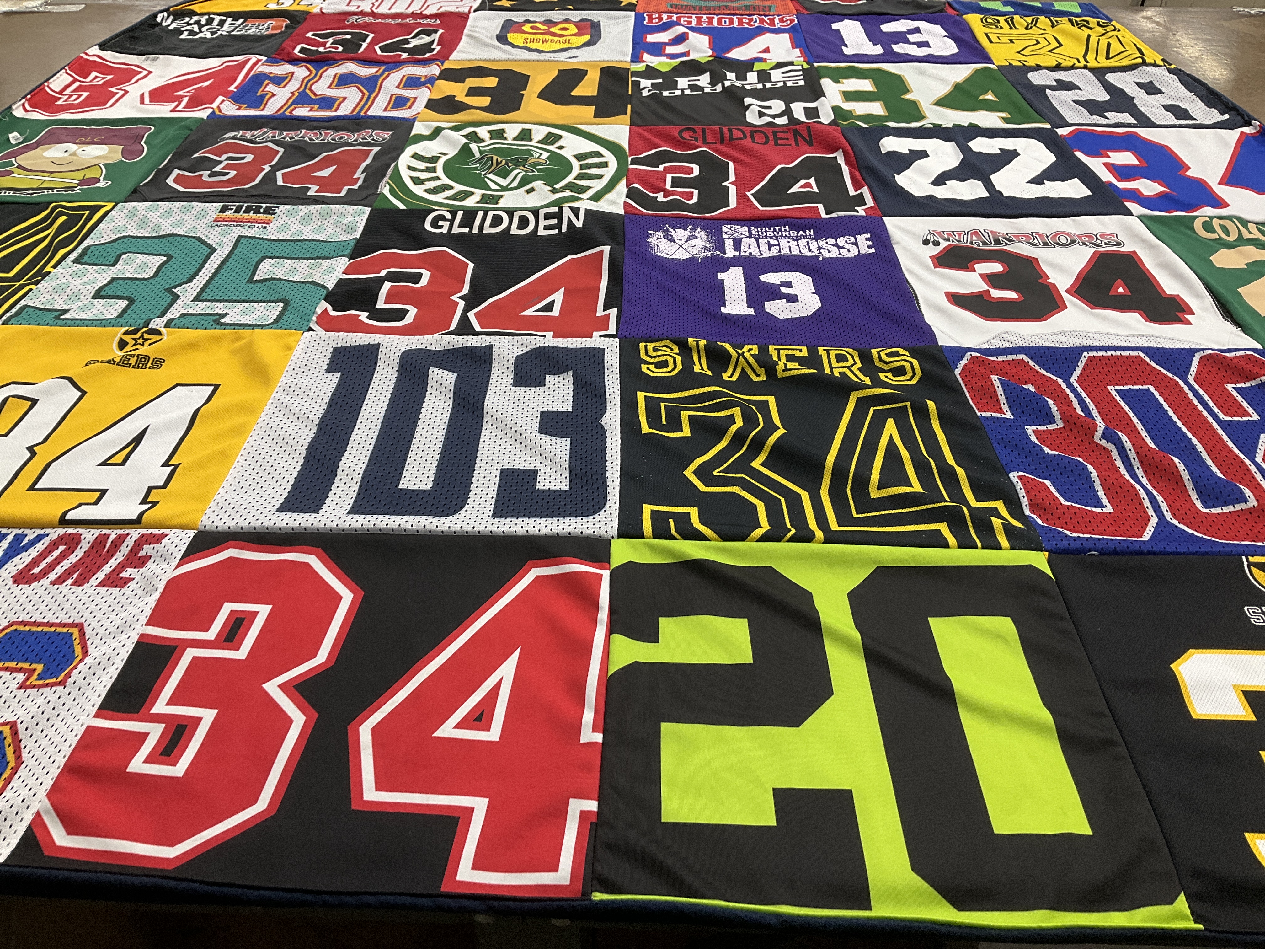 T-shirt quilt featuring warriors, sixers by Tracy from CO