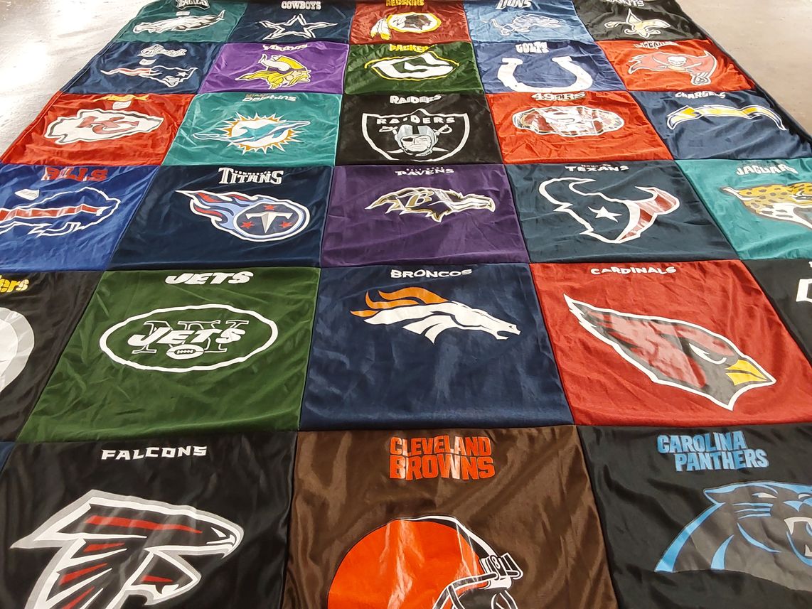 T-shirt quilt featuring dallas cowboys, miami dolphins by Renee’ from PA