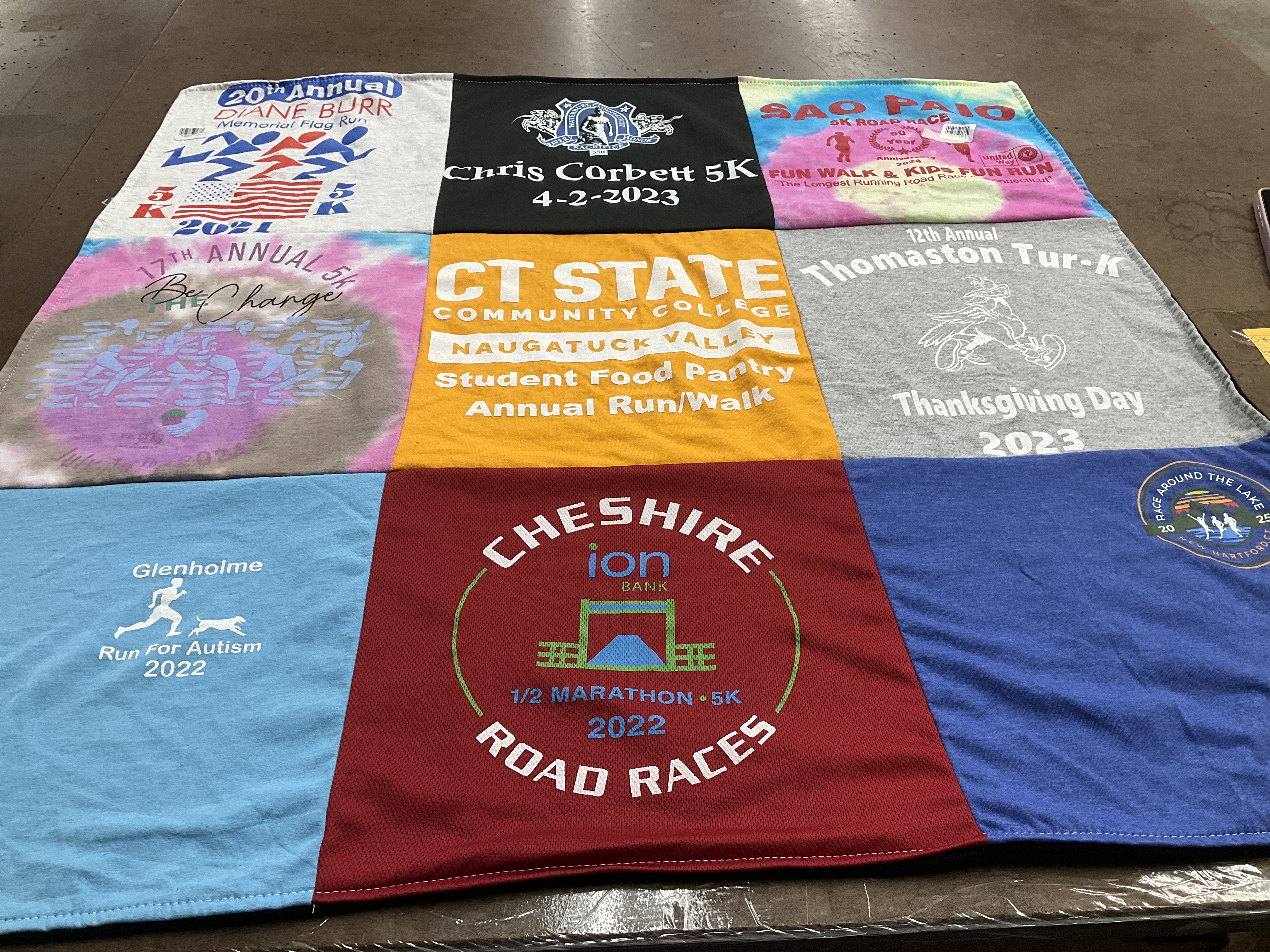 T-shirt quilt featuring cheshire road races by Clare from CT